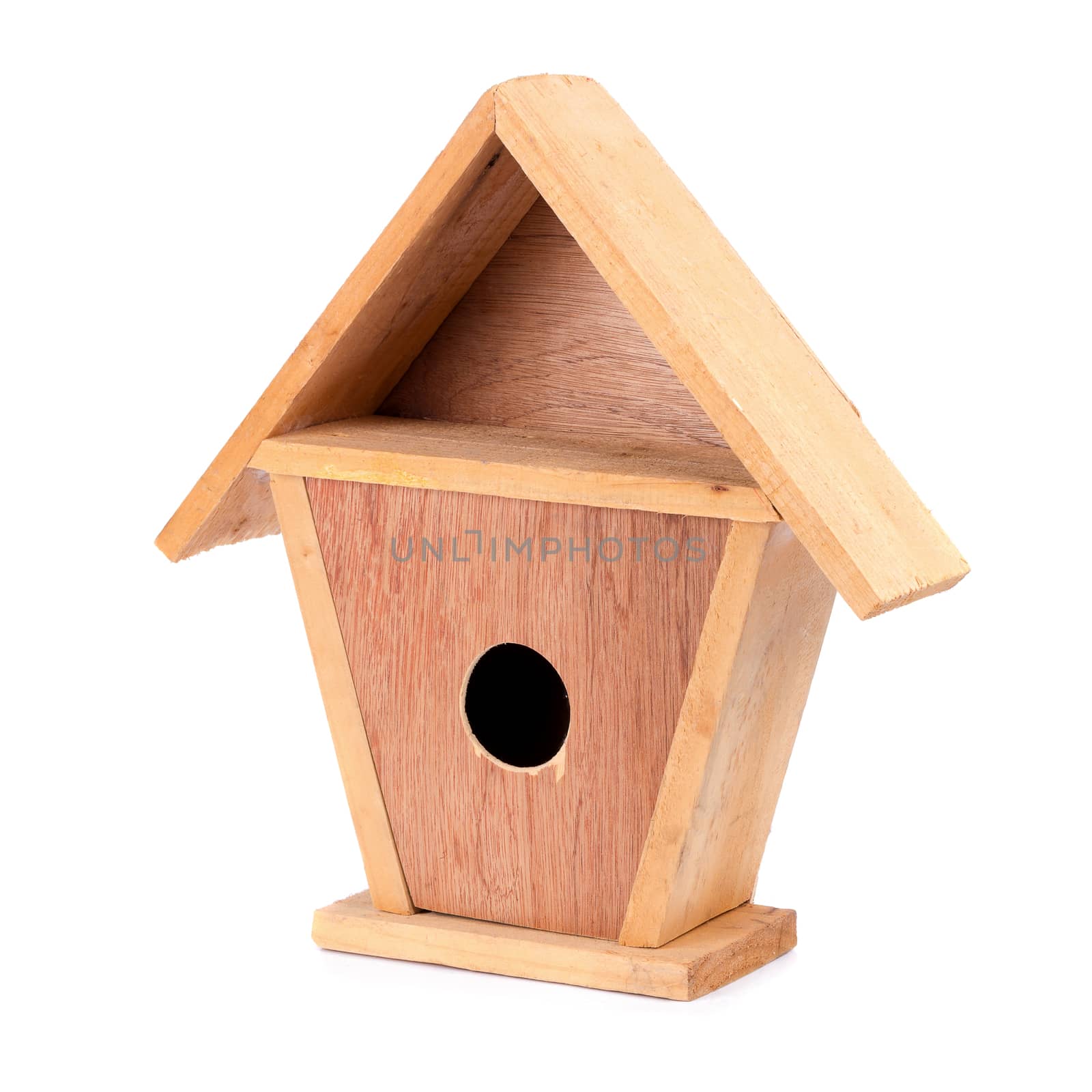 Wooden Bird House Isolated on White background.