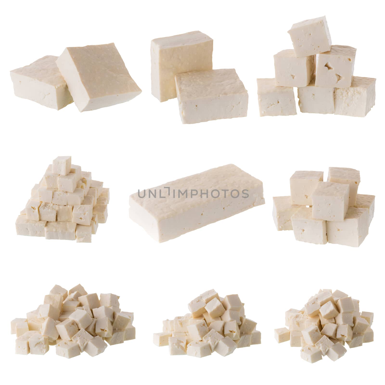 soy cheese tofu diced isolated on white background by kaiskynet