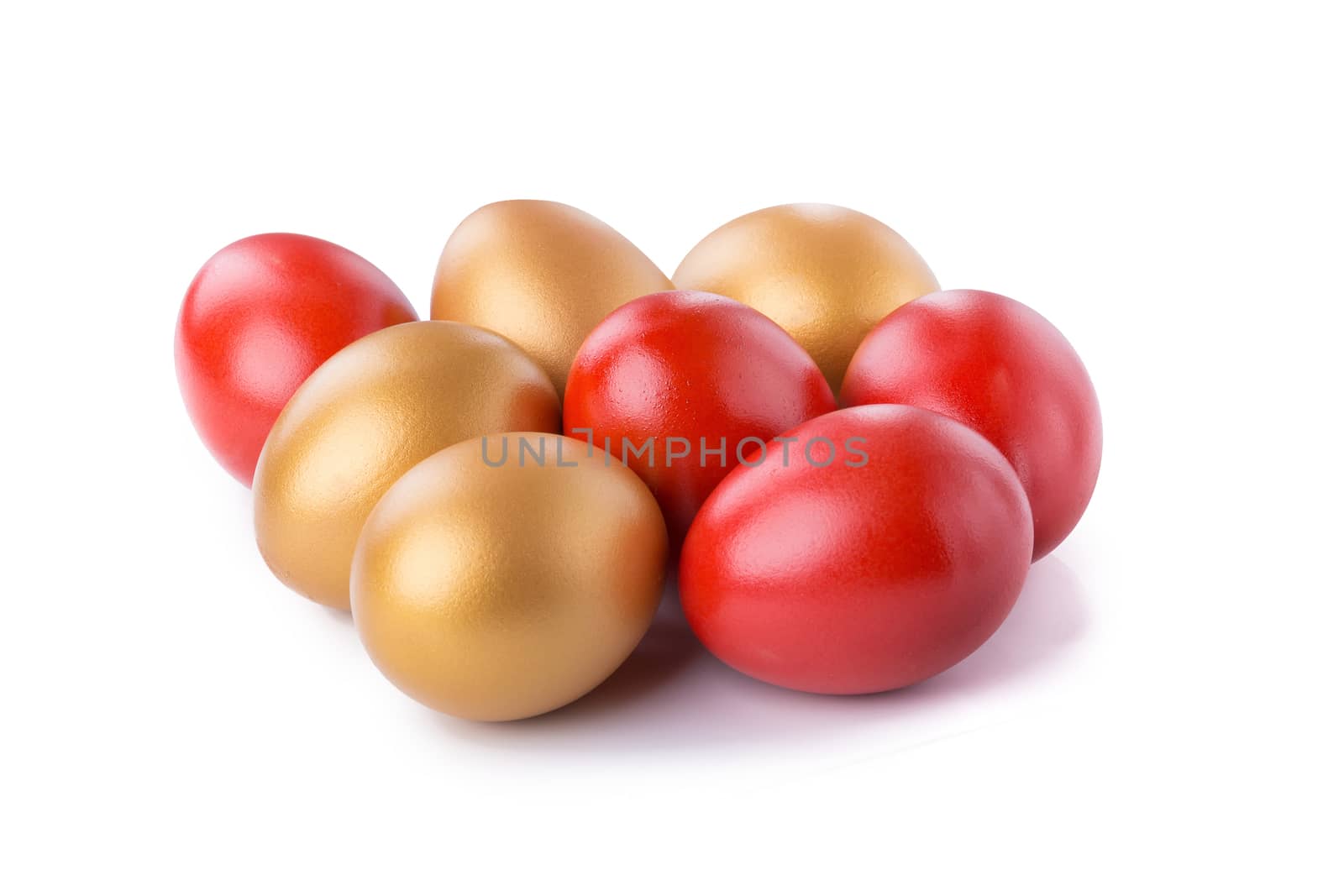 Golden Egg and Red Egg isolated on a white background.