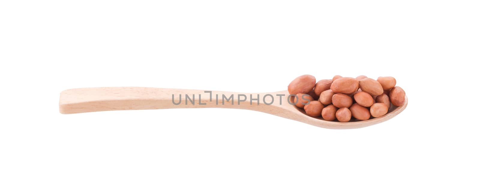 Peanuts in wooden spoon isolated on white background by kaiskynet
