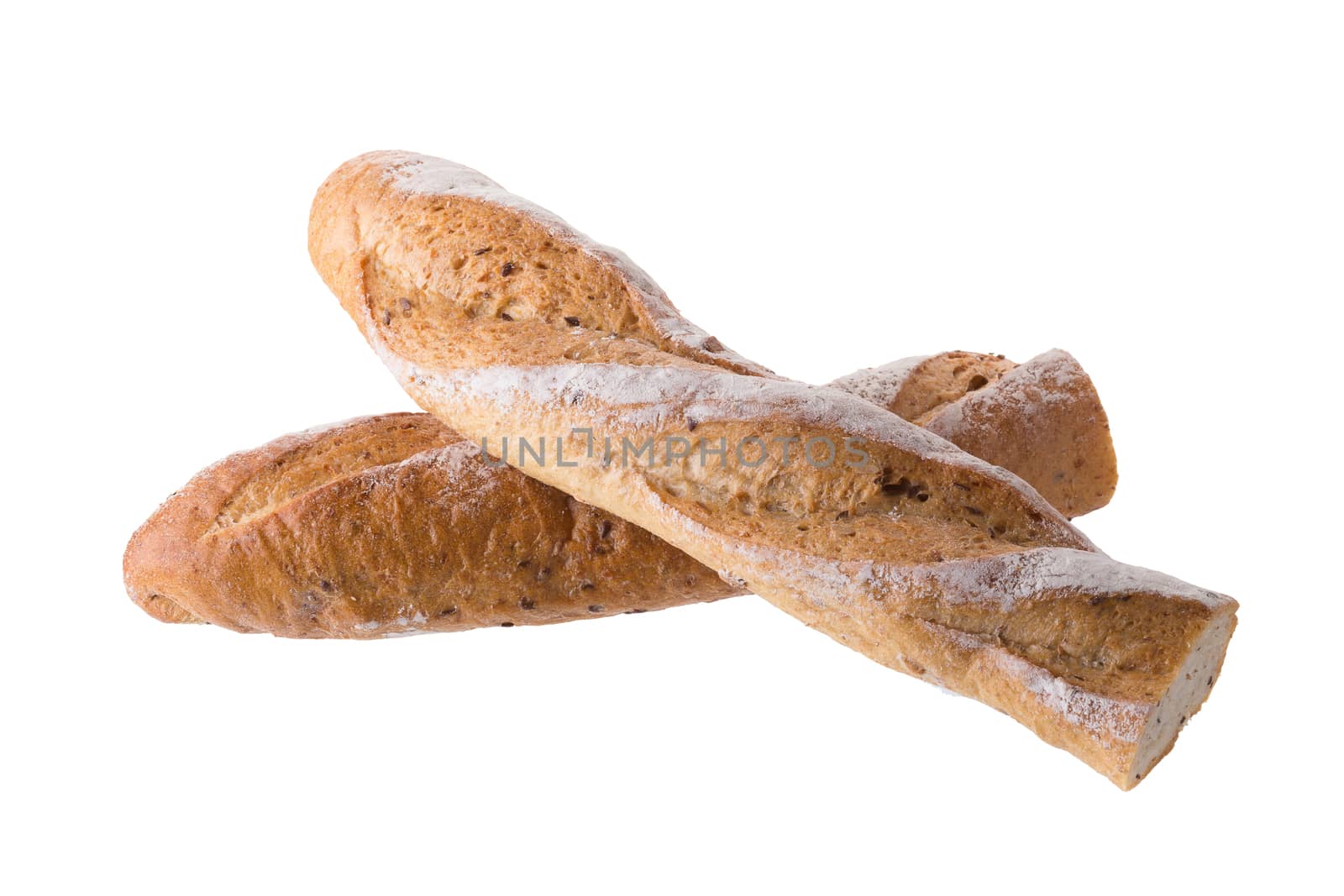 french white long baguette bread isolated on white background.