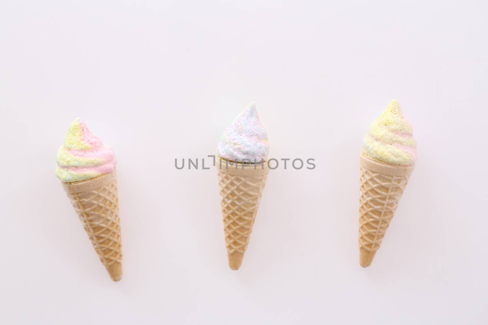 Mini ice cream cone candy isolated in white background