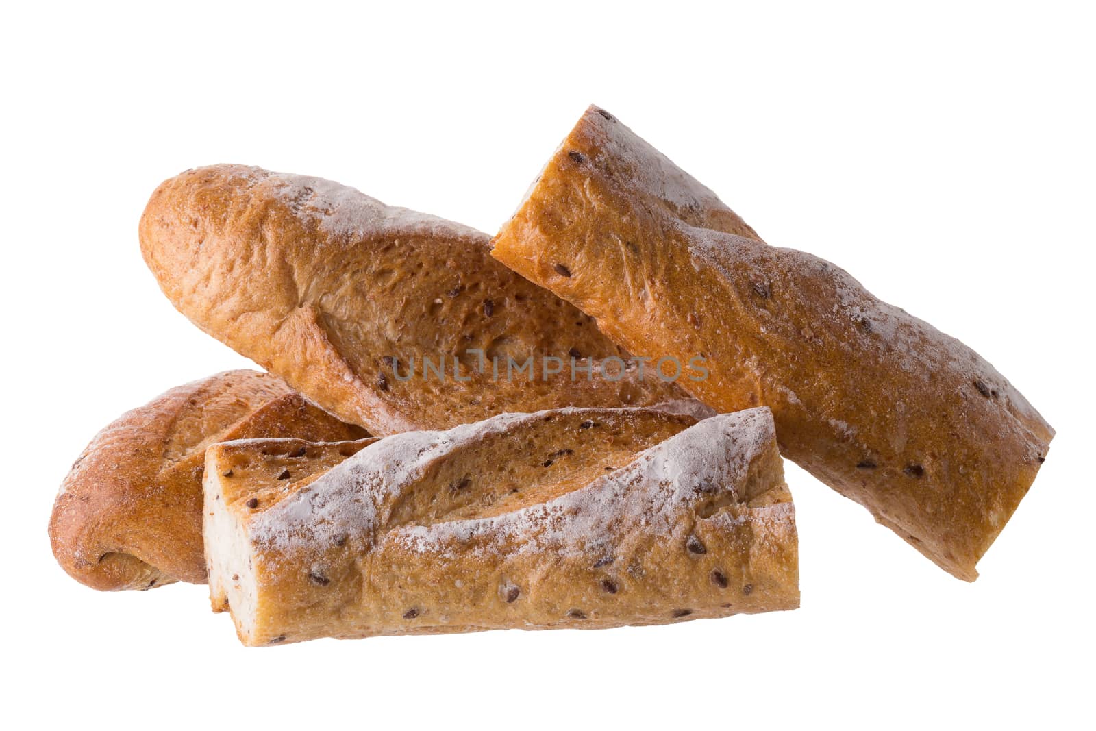 french white long baguette bread isolated on white background.