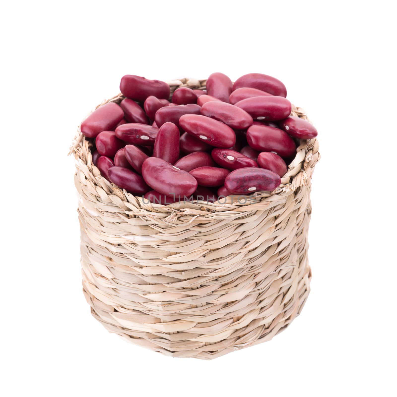 Red bean in basket isolated on a white background.