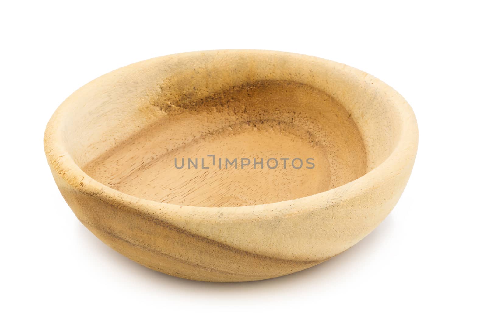 Empty wooden bowl isolated on white background.