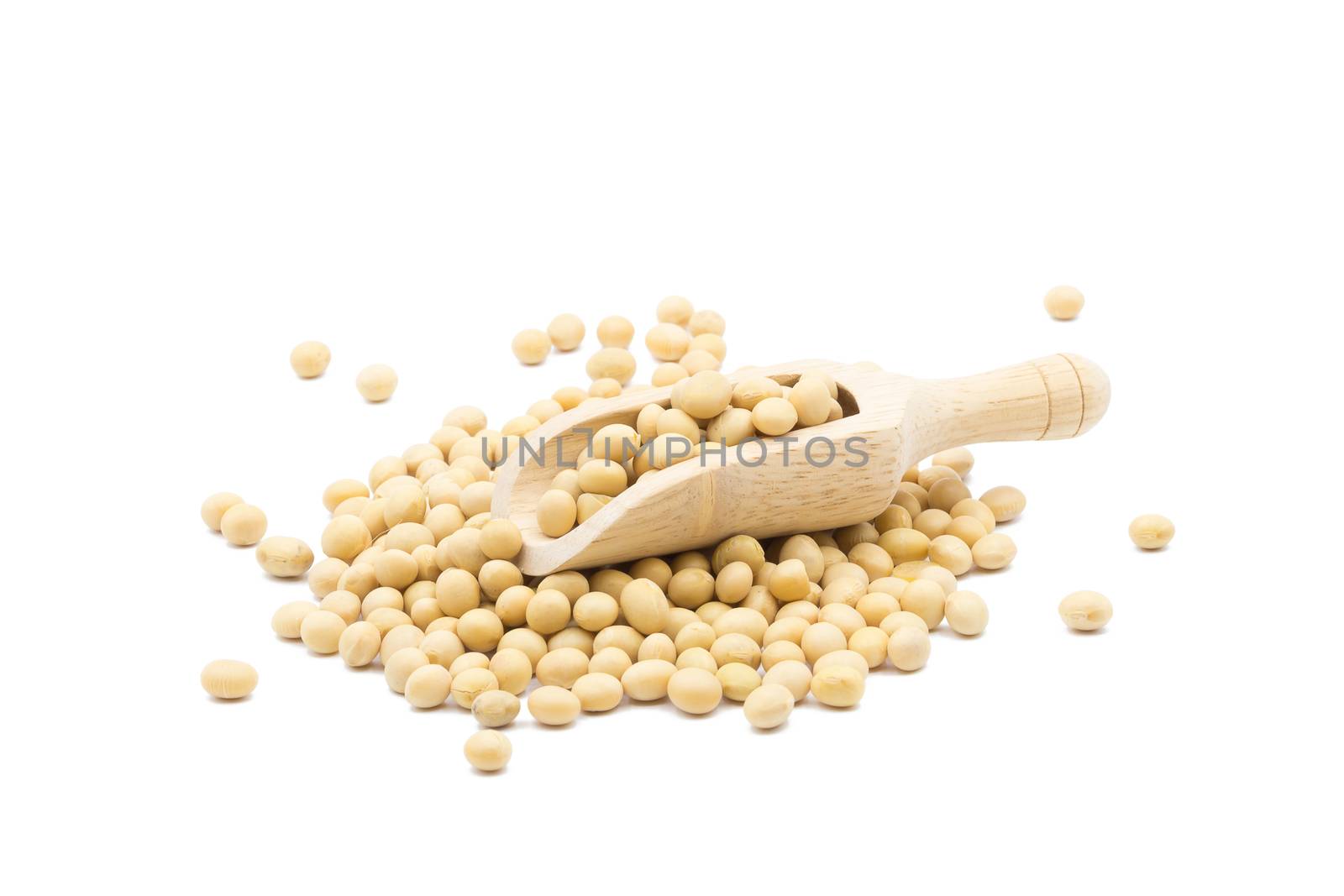 Soybean and Soybean in wooden scoop isolated on white background by kaiskynet