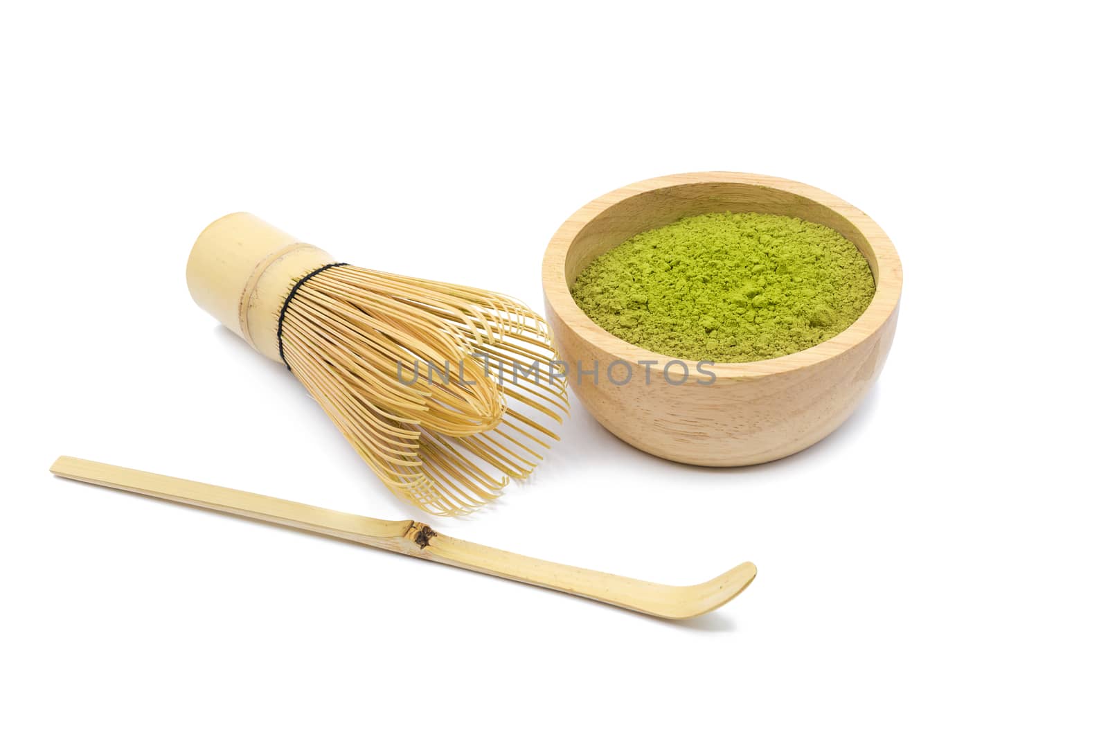 Organic Green Matcha Tea ceremony isolated on white background by kaiskynet