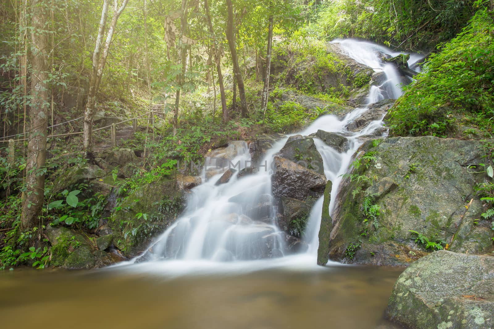 Deep forest waterfall National Park in Lampang Thailand.