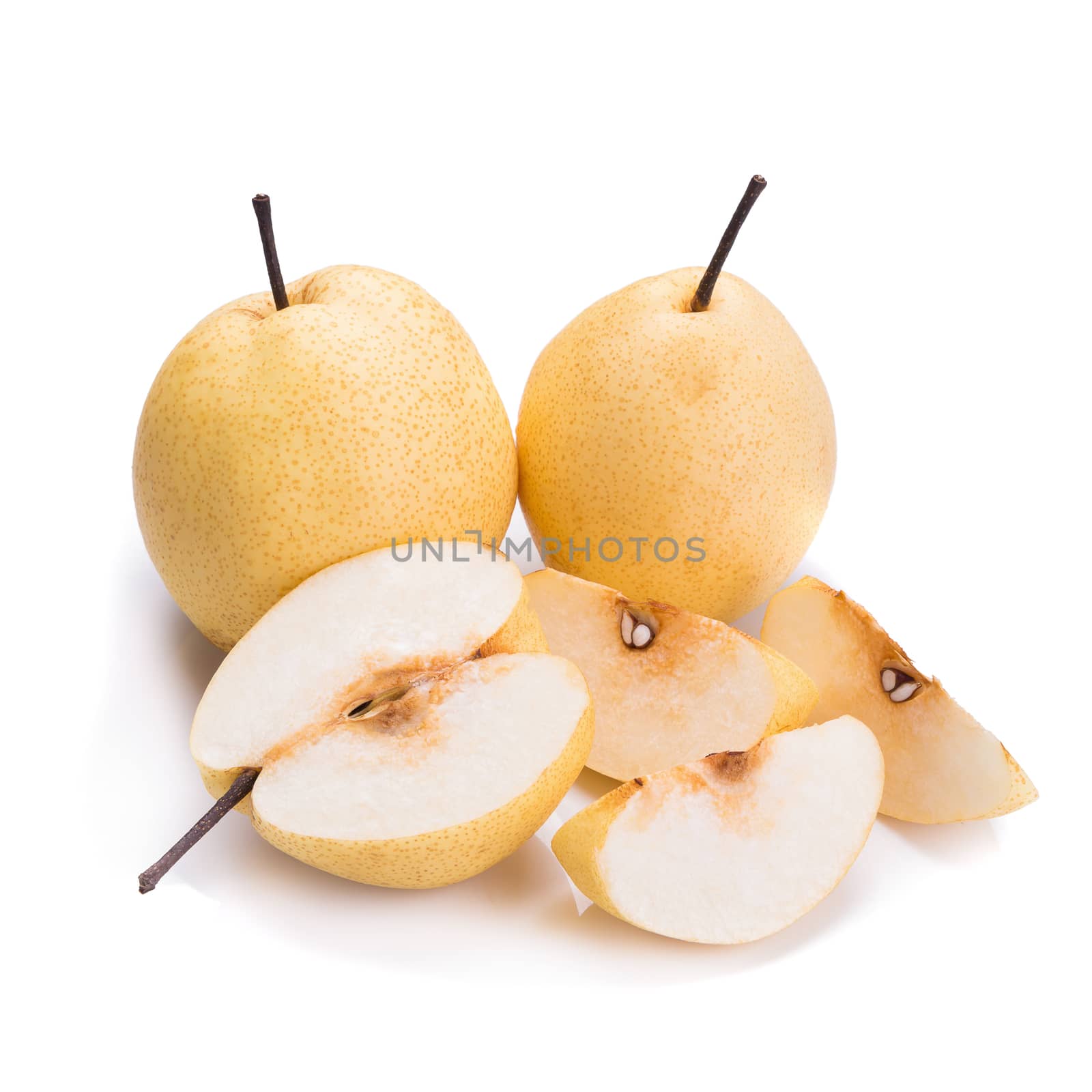 Chinese pear fruits on white background.