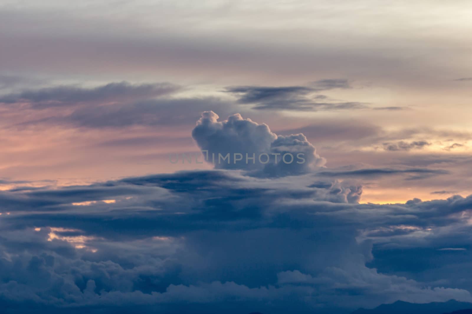 Colorful dramatic sky with cloud at sunset.Sky with sun backgrou by kaiskynet