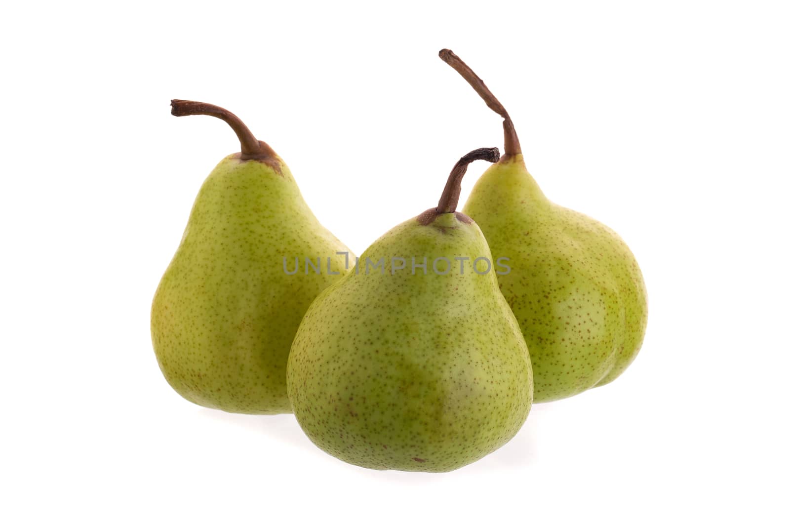 Close up of fresh green pears over white background by kaiskynet