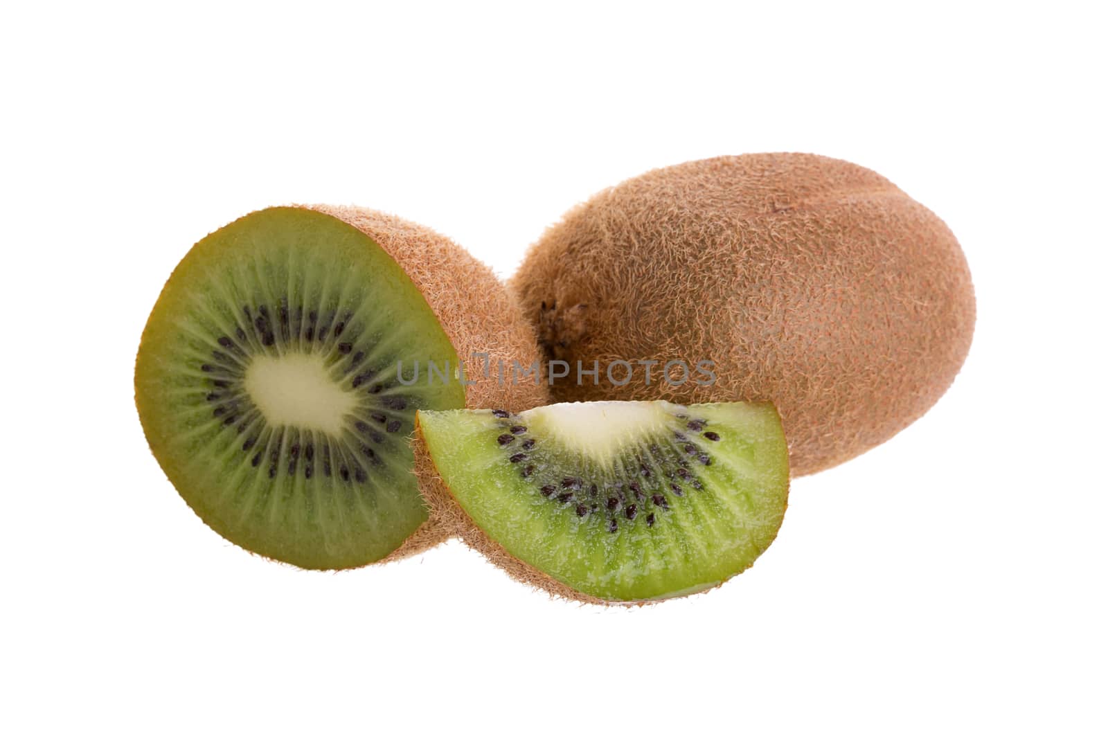 Kiwi fruit and kiwi sliced isolated on a white background.