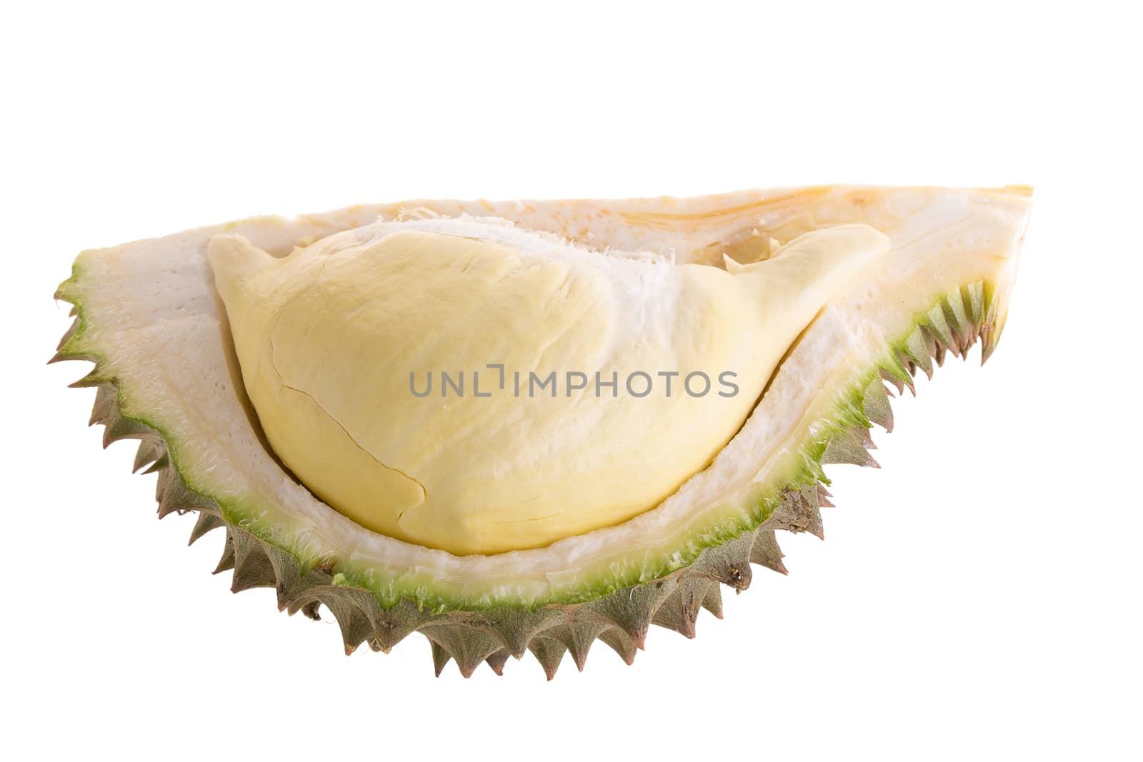 Fresh Cut Durian on a white background by kaiskynet