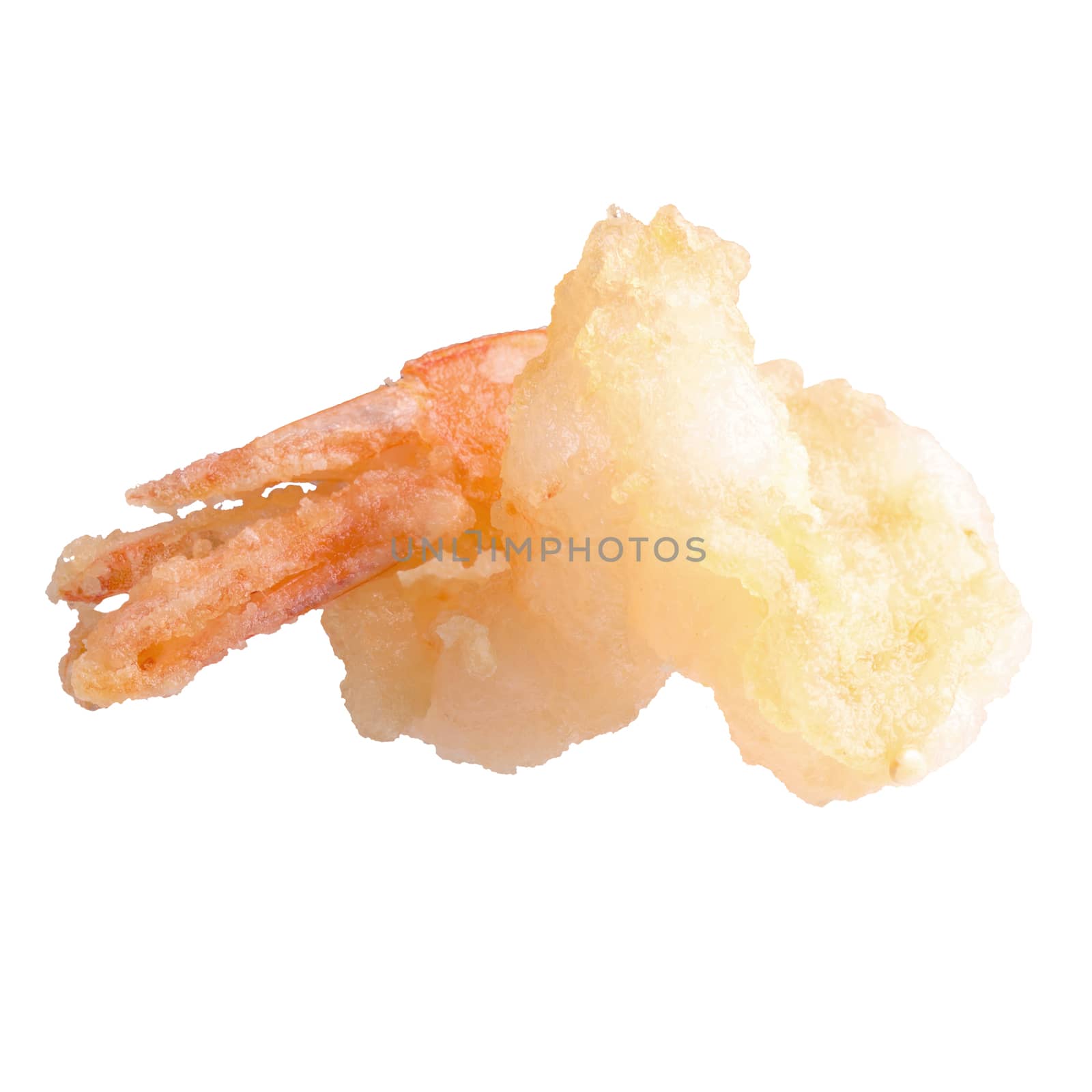 close up of deep-fried shrimps on white background by kaiskynet