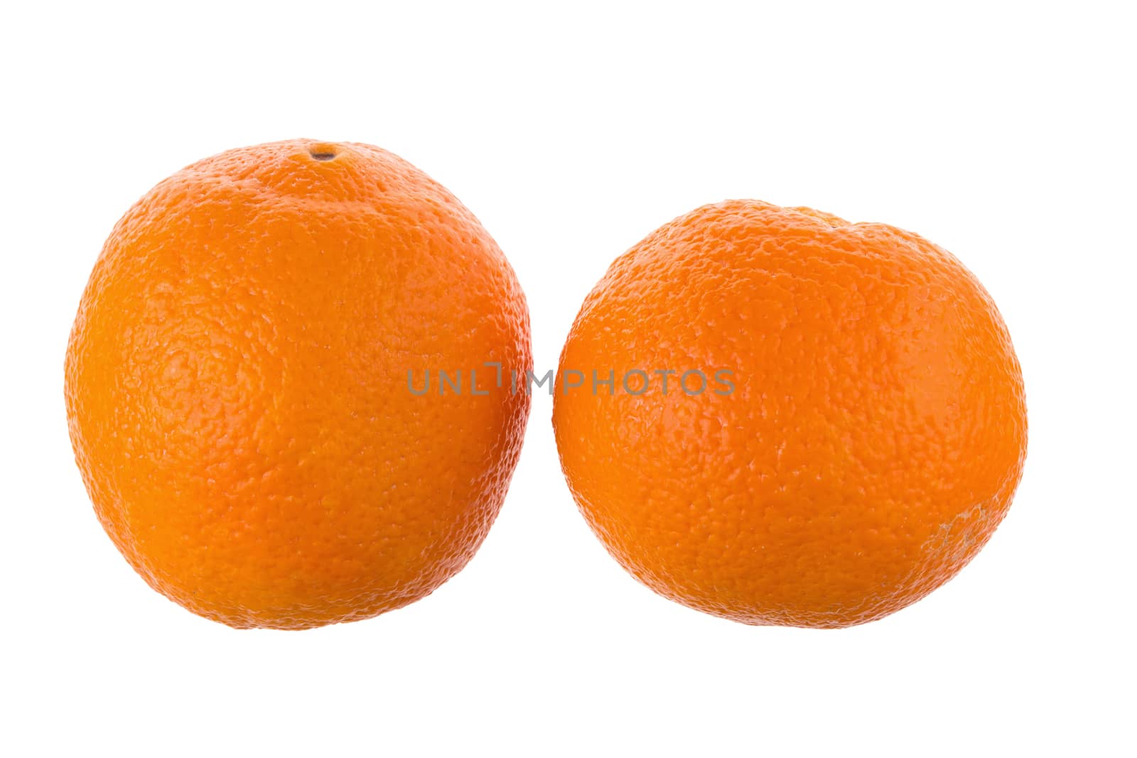 Two ripe juicy orange isolated on white background.