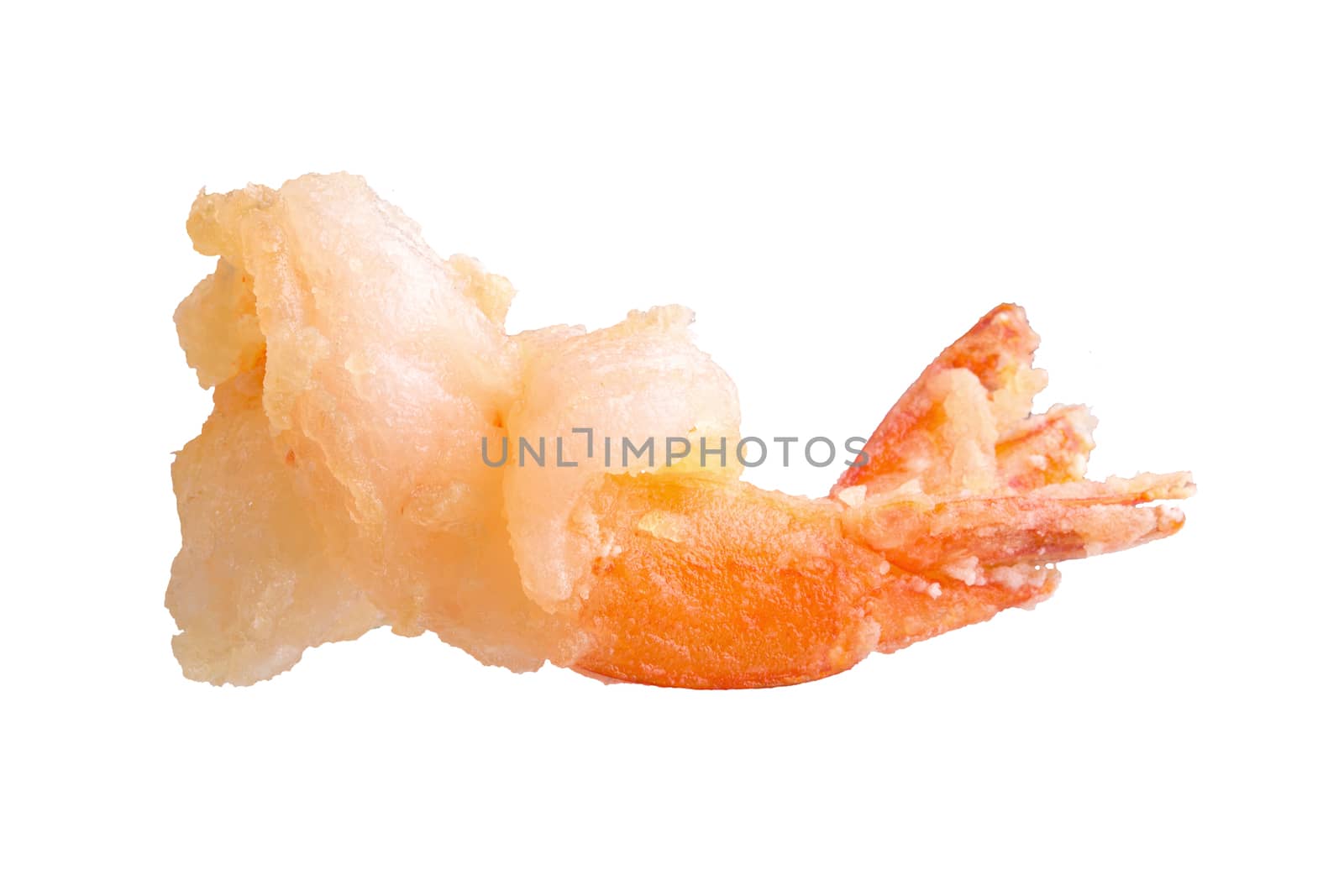 close up of deep-fried shrimps on white background.