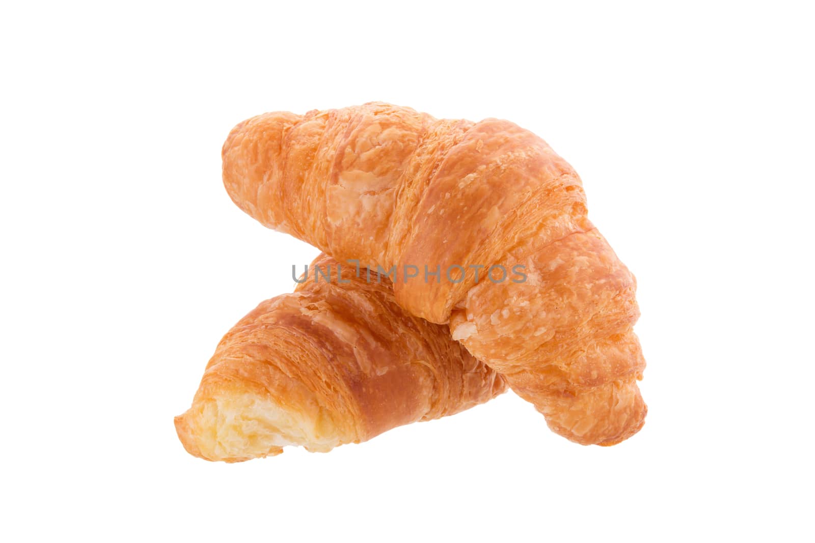 Freshly baked croissants isolated on a white background.