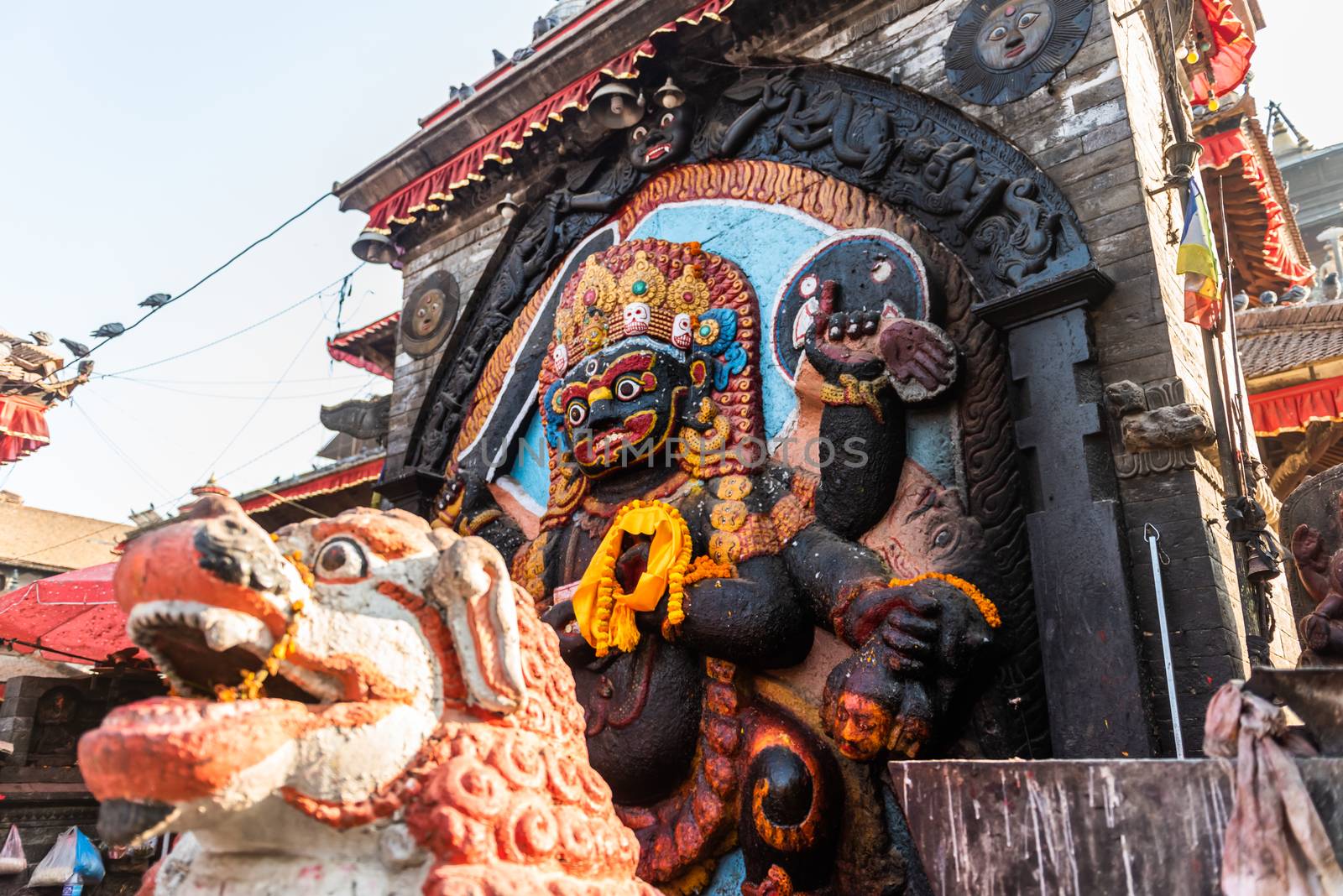 Six Armed Mahakala or Kal Bhairav statue in Durbar Square Kathmandu,Nepal. by rayints