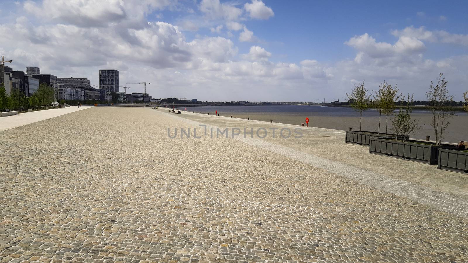 Antwerp, Belgium, May 2020: View on the Scheldt Quay and river promenade