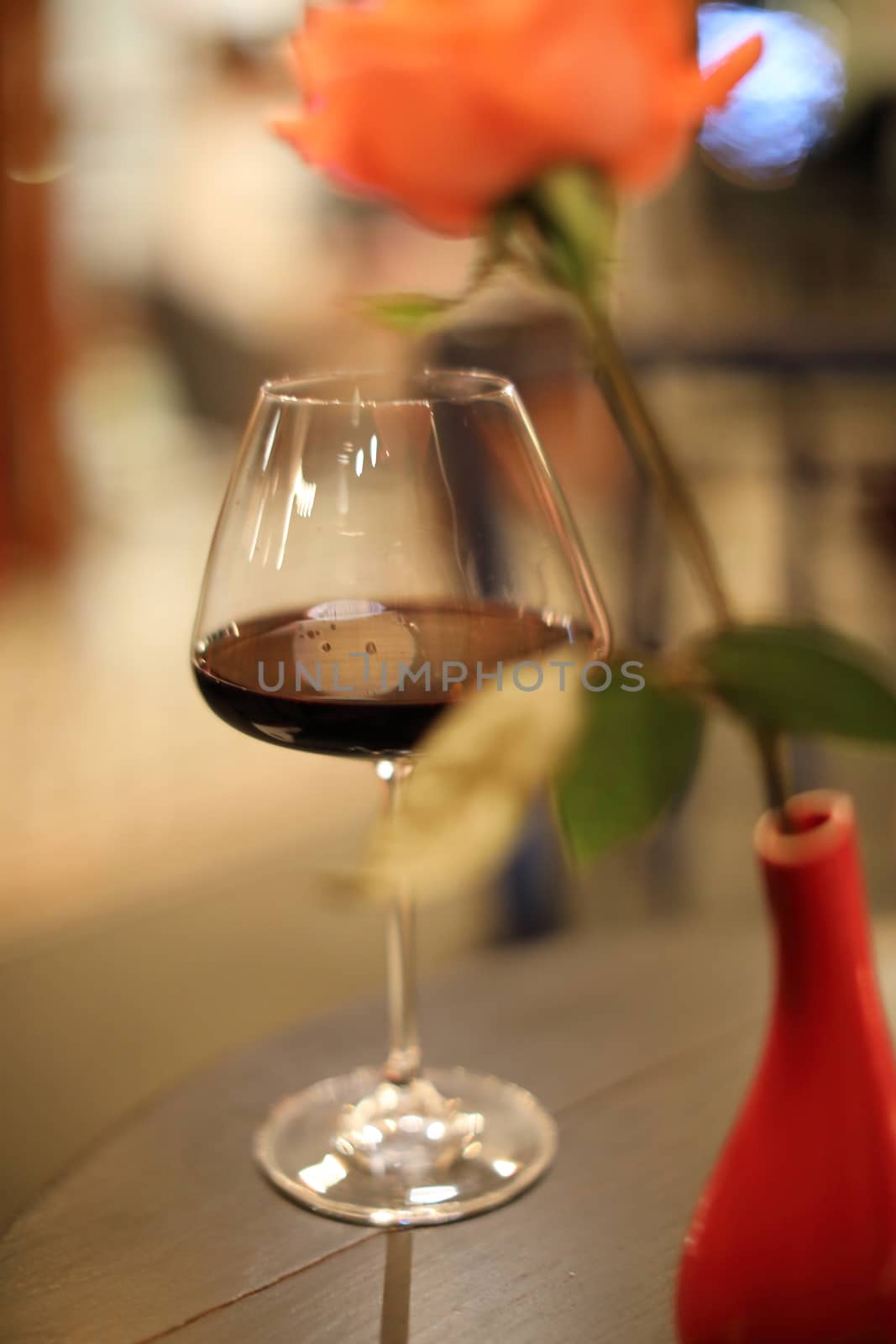 Red Wine drink on glass by piyato