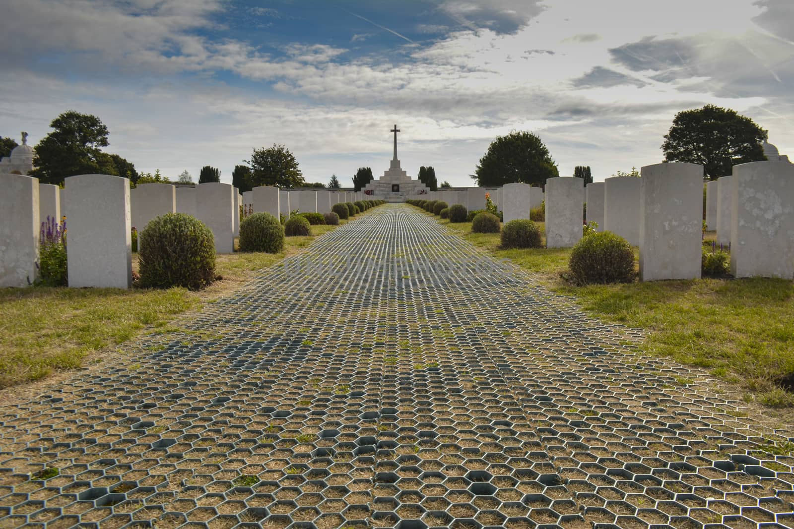 Ypres, Passchendaele, Belgium 08/2018: graves of Tyne Cot military cemetery.