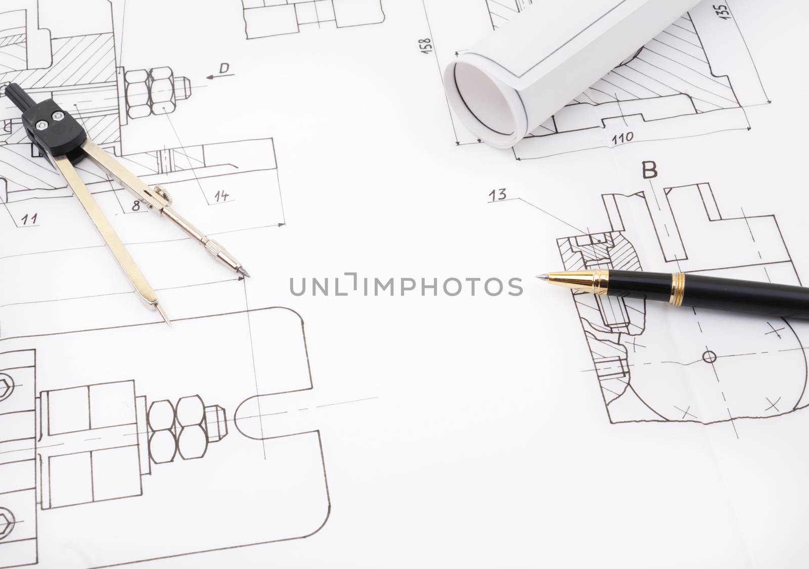 Blueprint drawing of industry detail