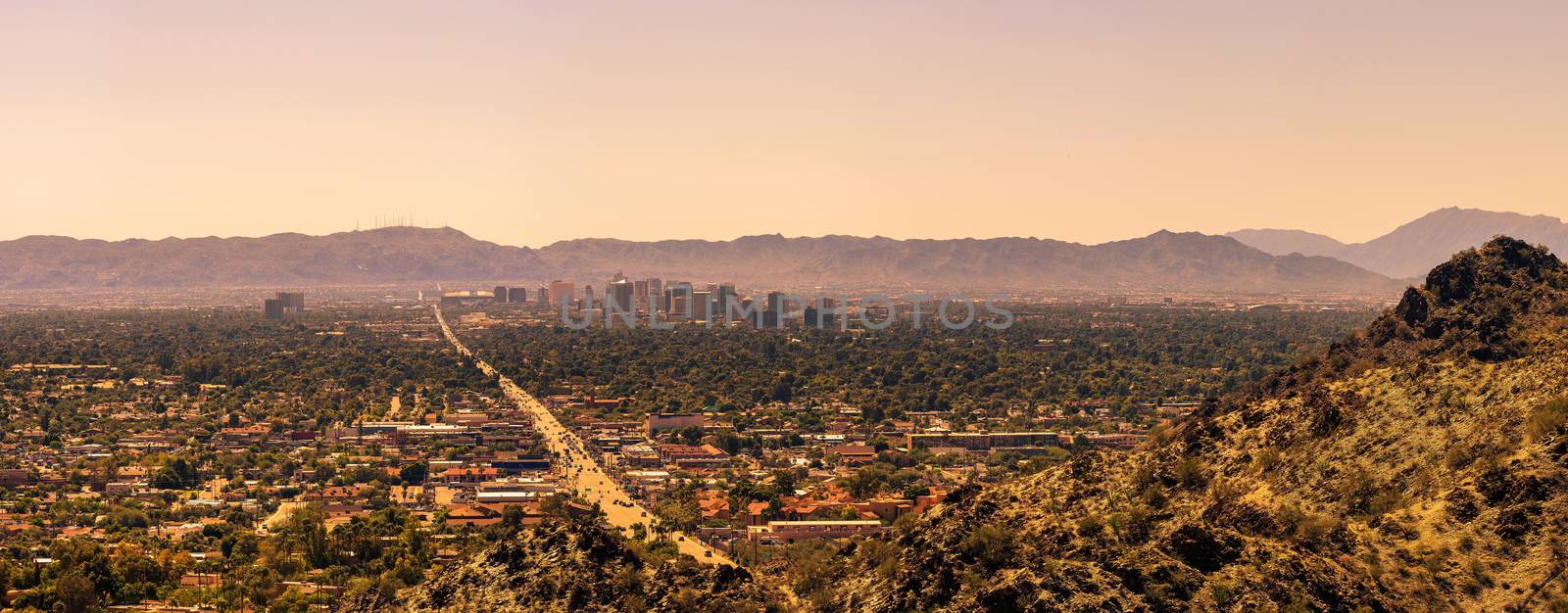 Panorama of Phoenix downtown photographed from North Mountain.