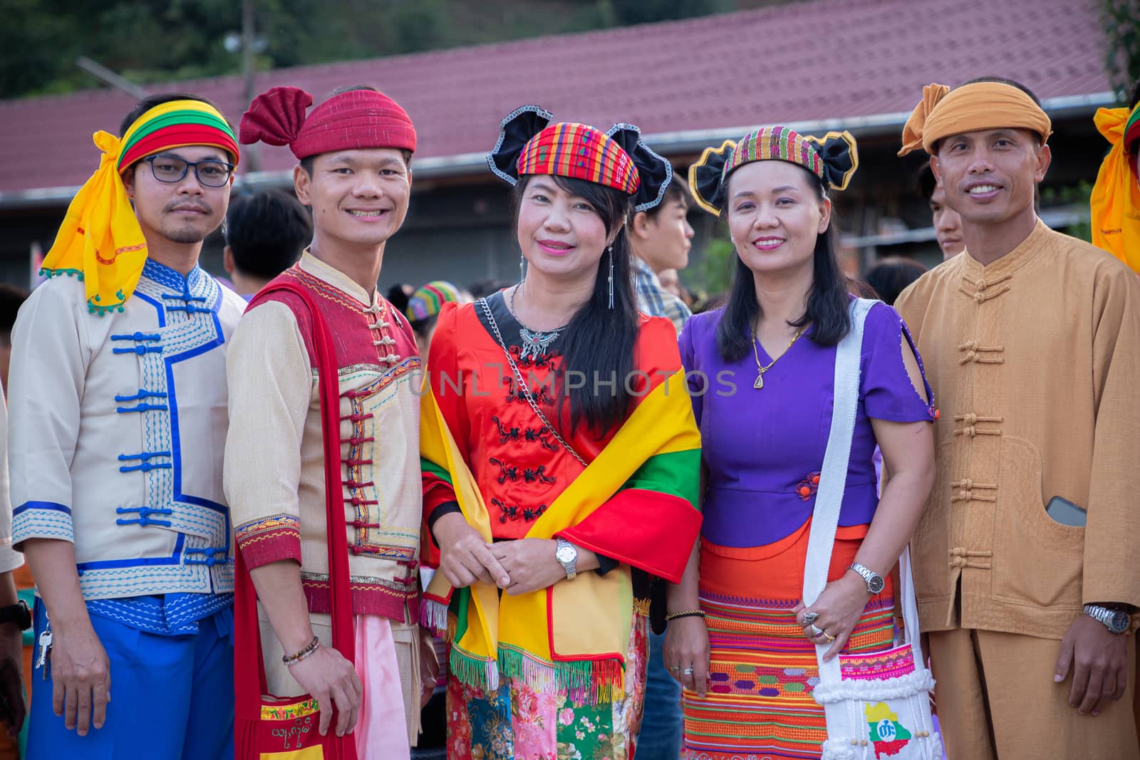 Group of Shan or Tai Yai (ethnic group living in parts of Myanmar and Thailand) in tribal dress do native dancing in Shan New Year by phanthit
