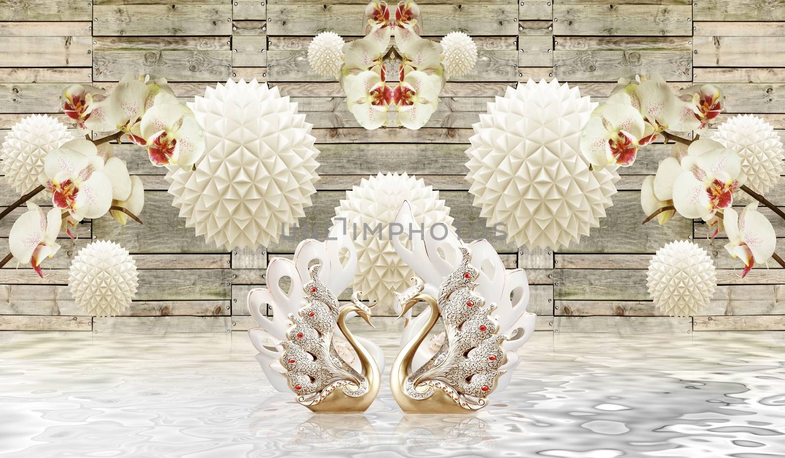 3d floral swan backgroun ilustration 