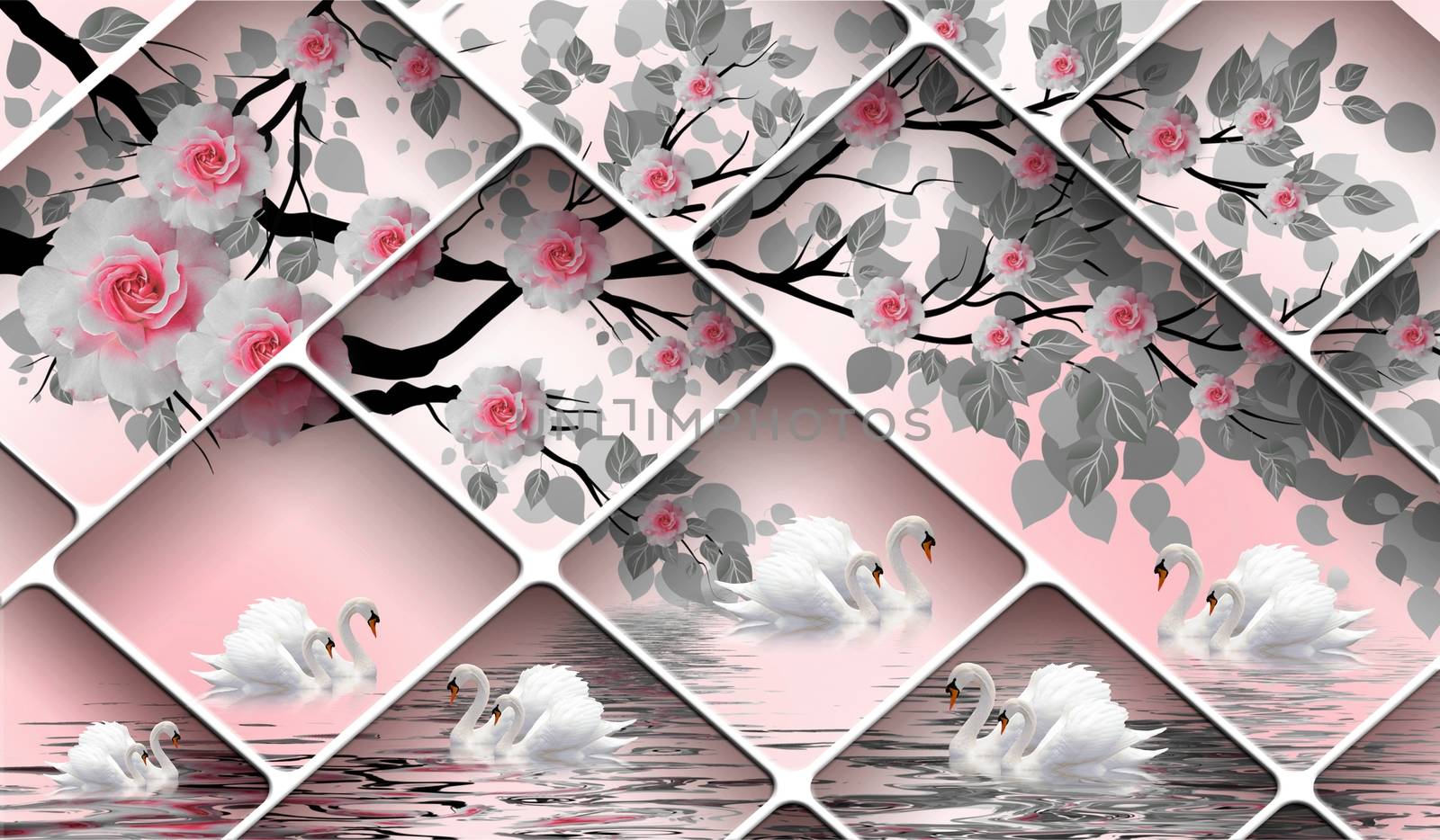 3d floral swan backgroun ilustration 