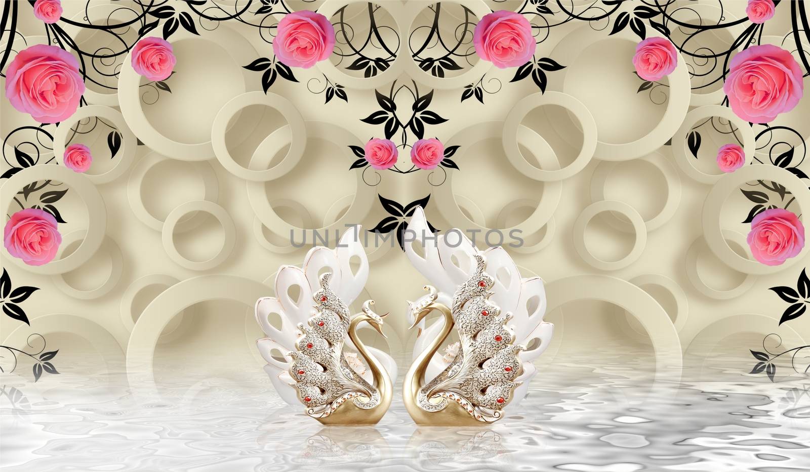 3d floral swan backgroun ilustration 