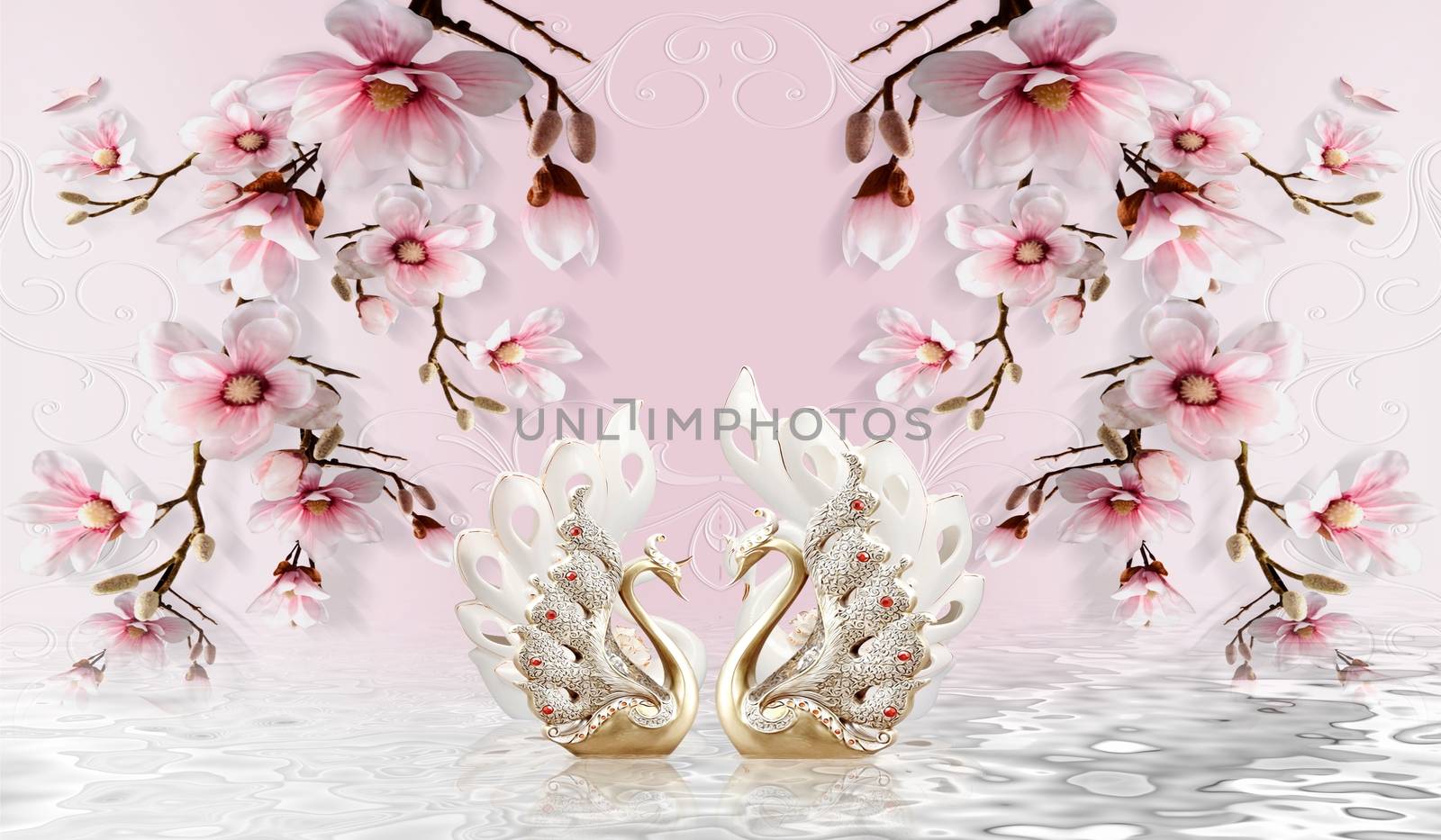 3d floral swan backgroun ilustration 