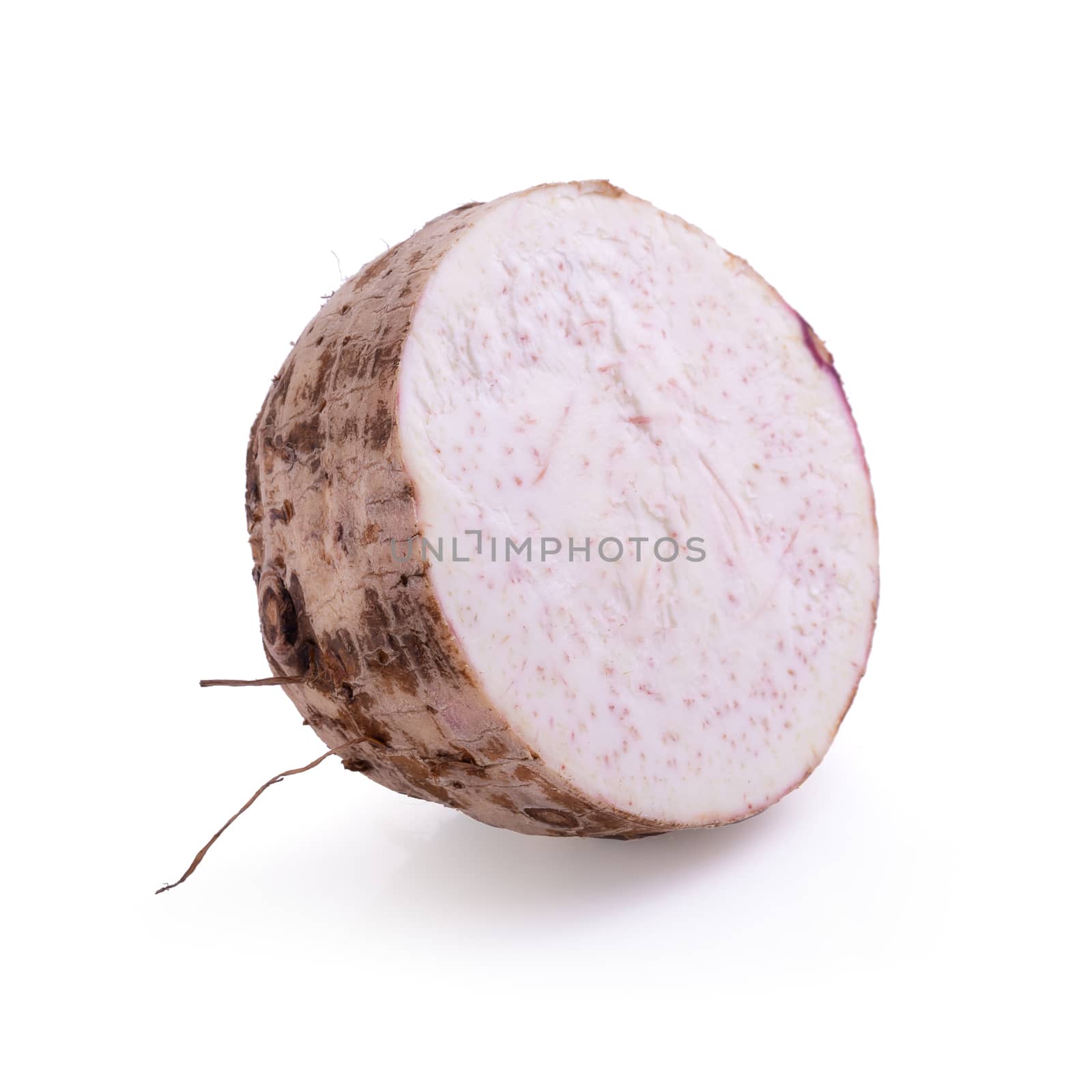 slice of taro root isolated on a white background.