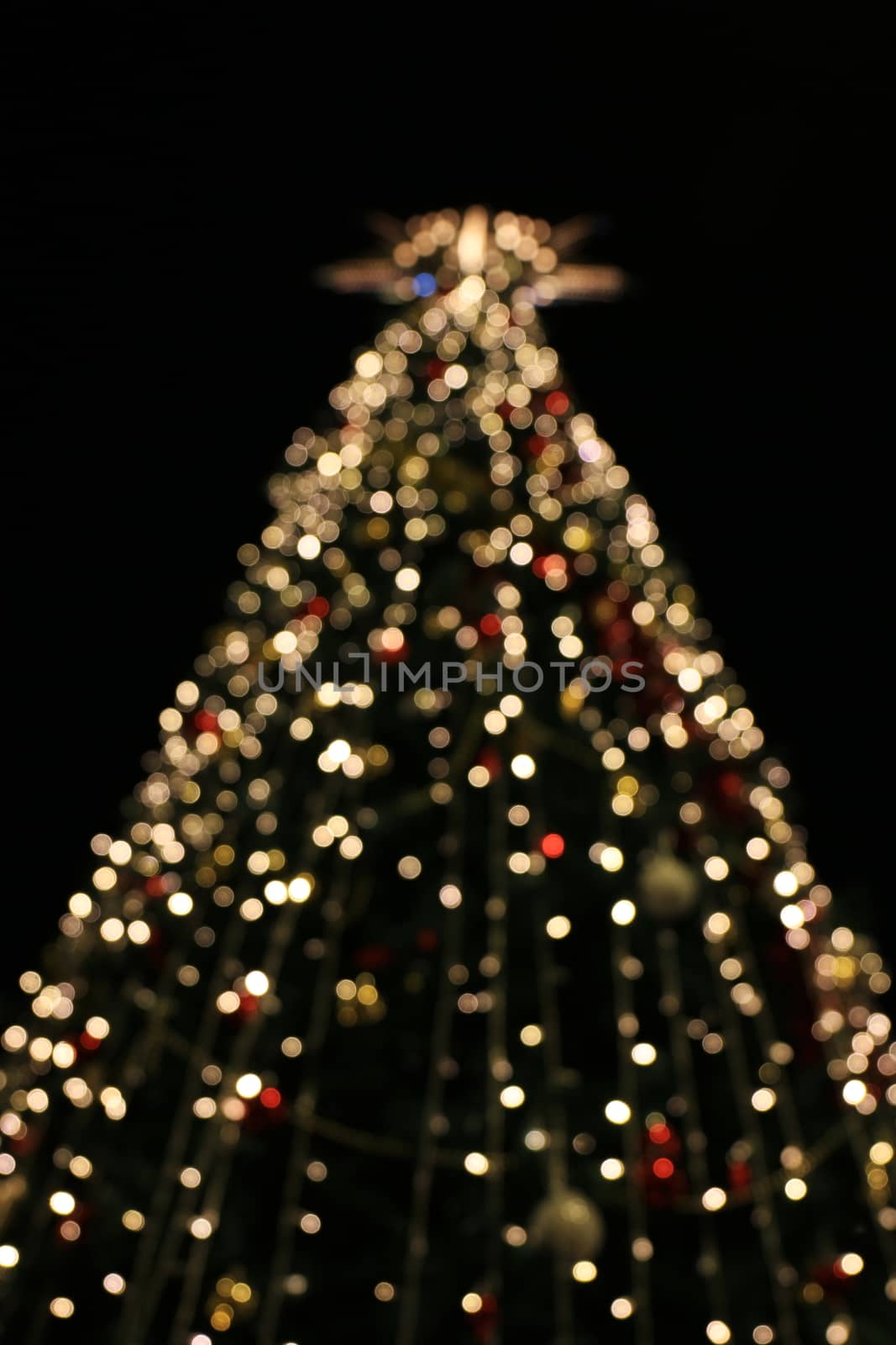 Blurred Christmas tree decoration background with night lights, Christmas holiday celebration, Christmas trees, a new European winter