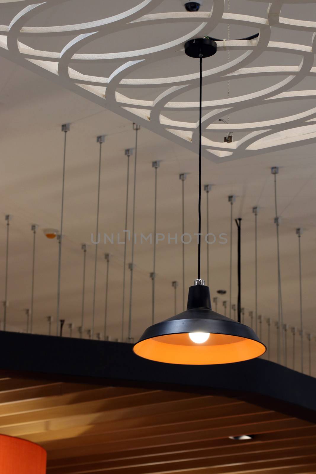 Modern spherical lamp black hanging on the ceiling