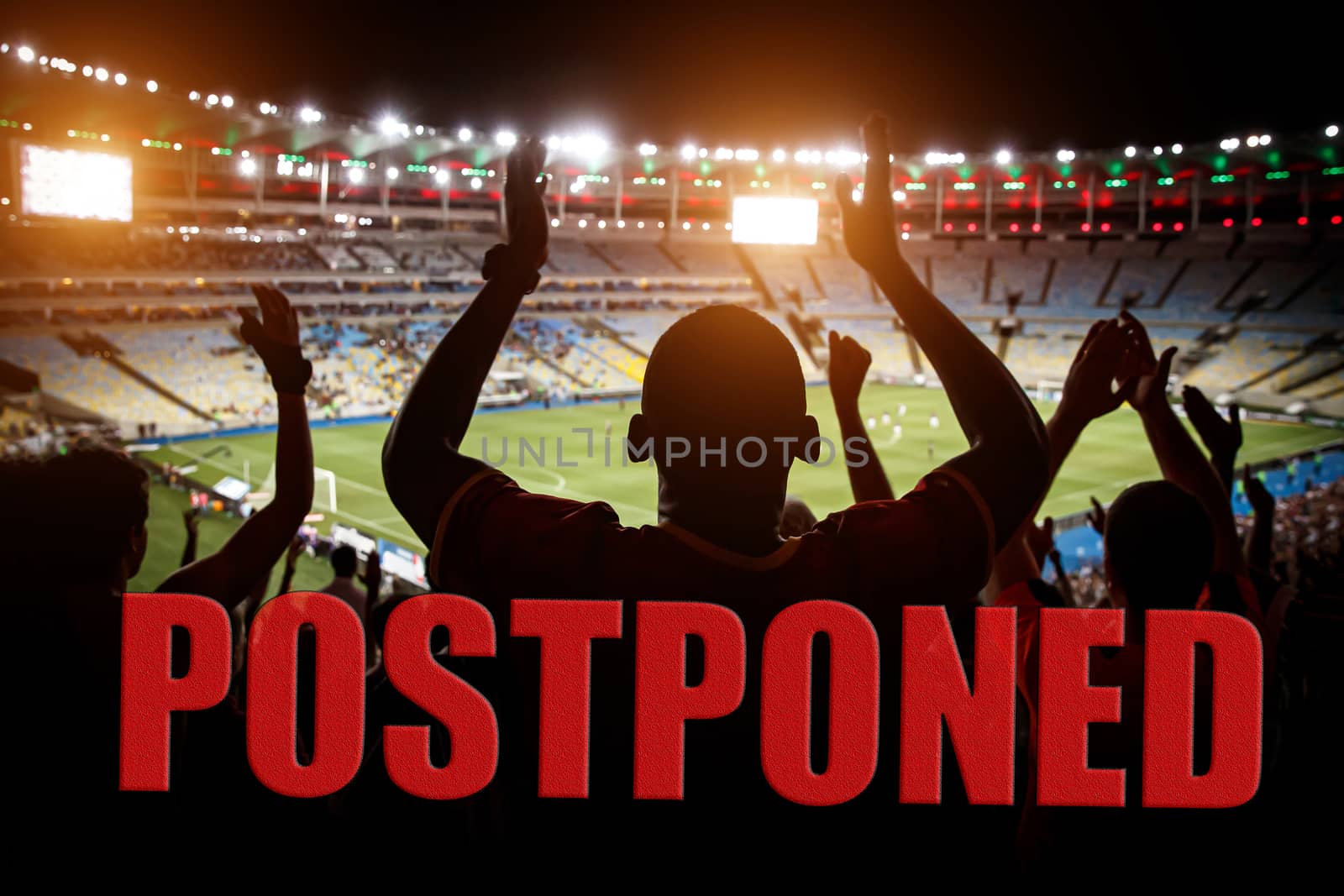 Postponement of a football match concept. Ban on mass events.