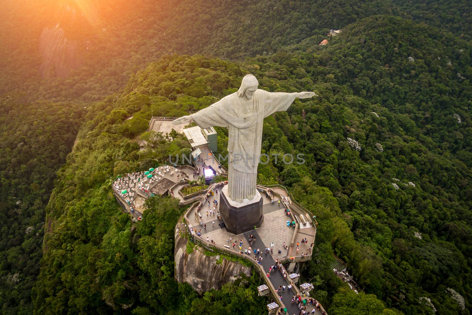 Rio de Janeiro, Brazil - 21.11.2019: Aerial view of Christ Redeemer statue by 9parusnikov