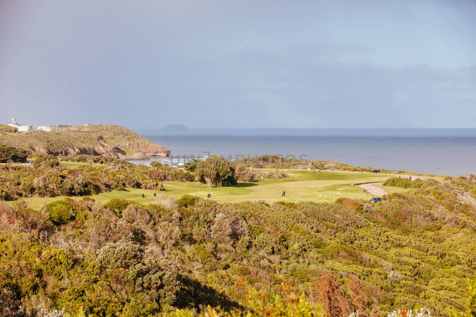 Flinders Golf Course and coastline in the Mornington Peninsula on a winter's afternoon in Victoria, Australia