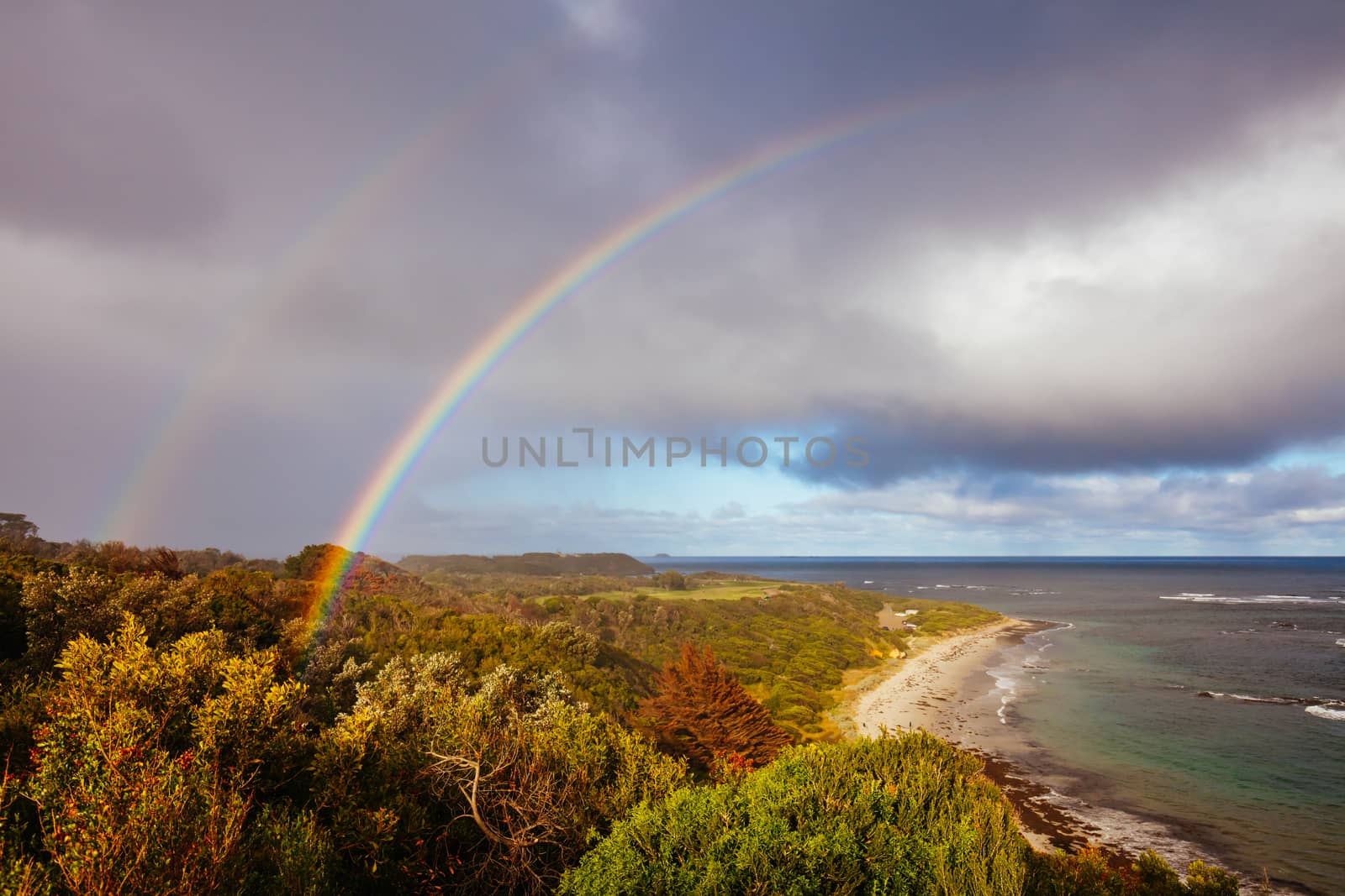 Flinders Ocean Beach looking east in the Mornington Peninsula on a winter's afternoon in Victoria, Australia