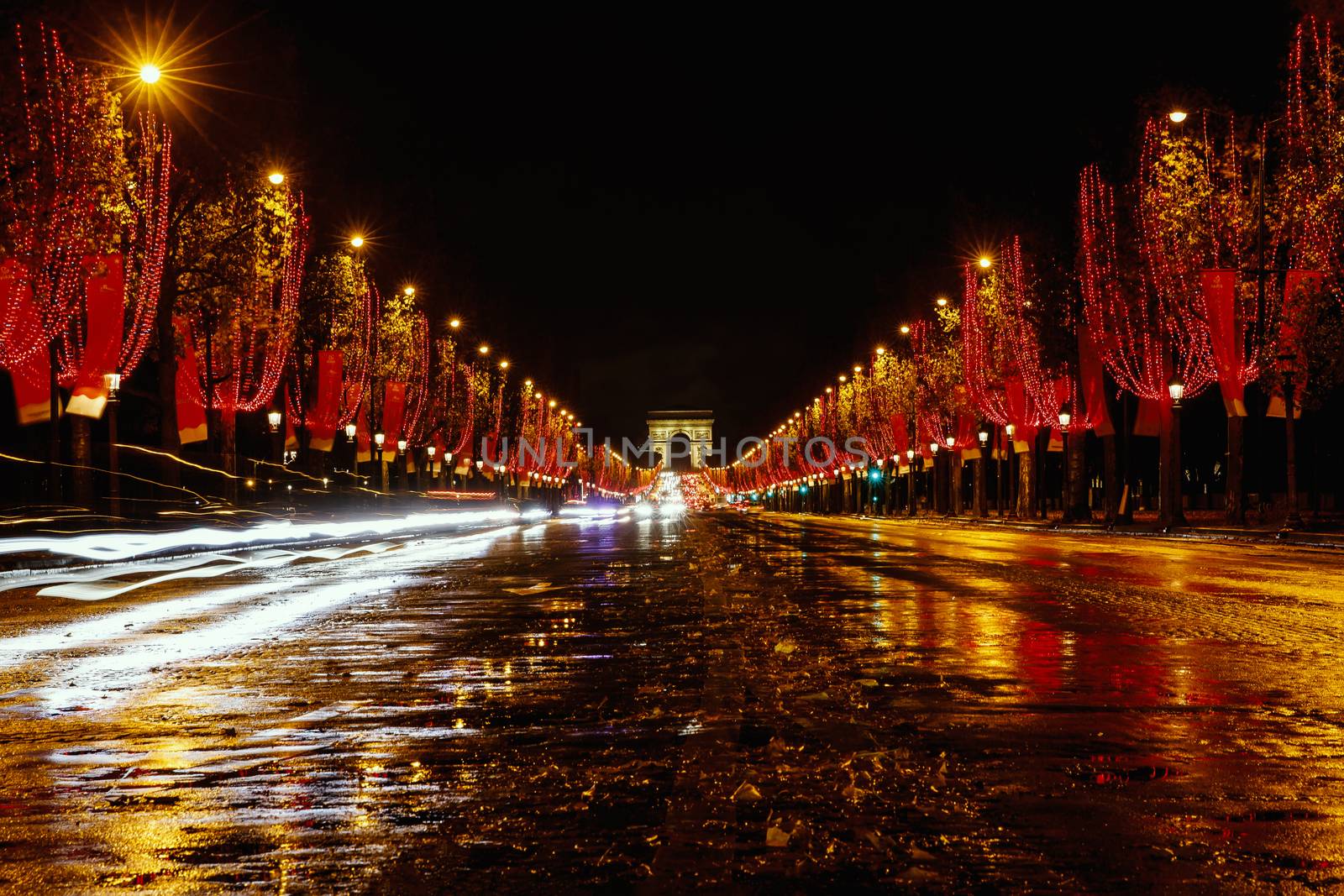 France, Paris, Champs-Elysees at night. by 9parusnikov