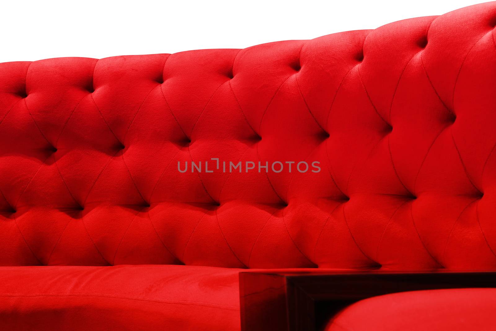 Luxury red sofa velvet cushion close-up pattern background on white