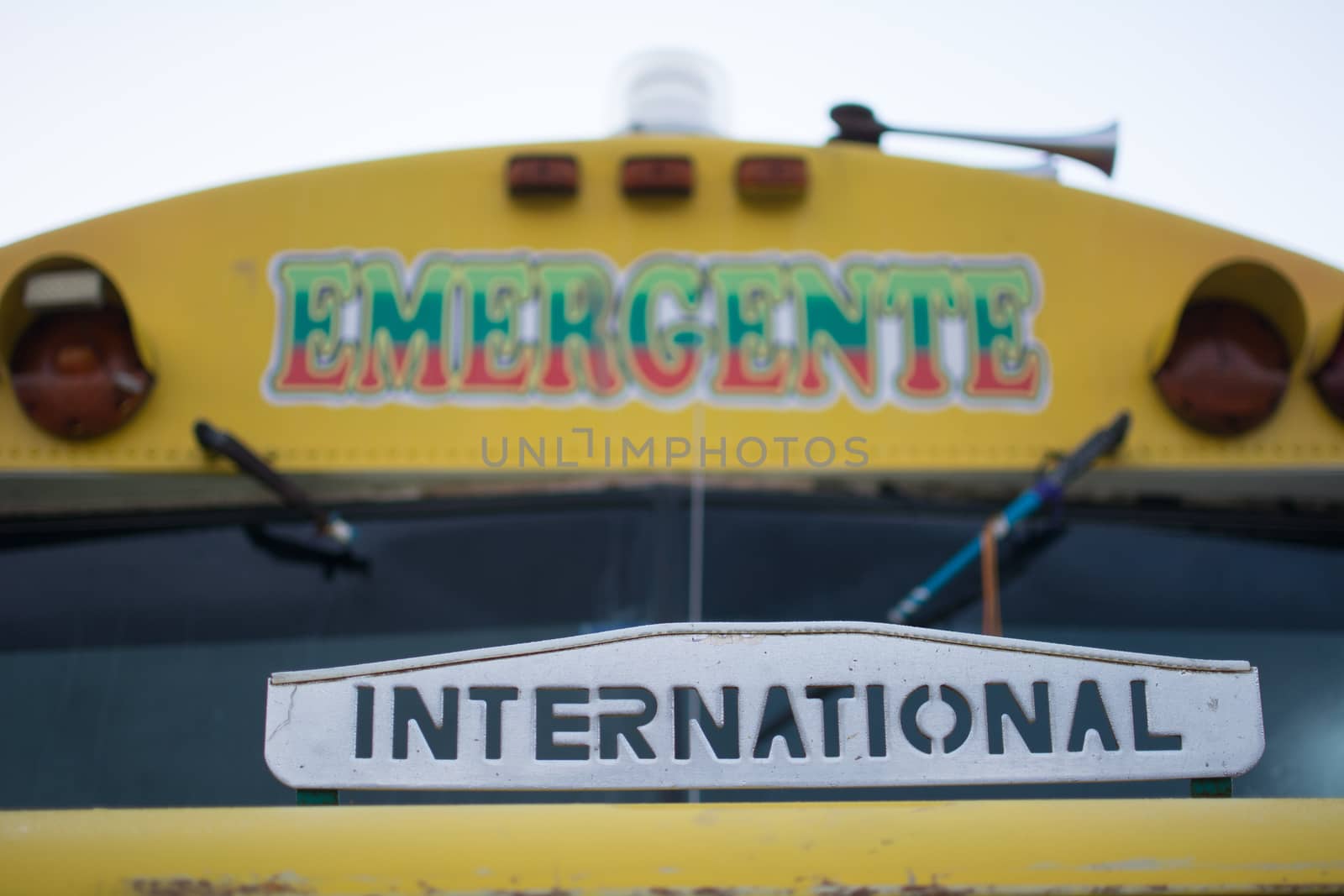 Leon, Nicaragua, September 2014: close-up of a chicken bus, old transformed american school bus,, common public transport in latin or central america