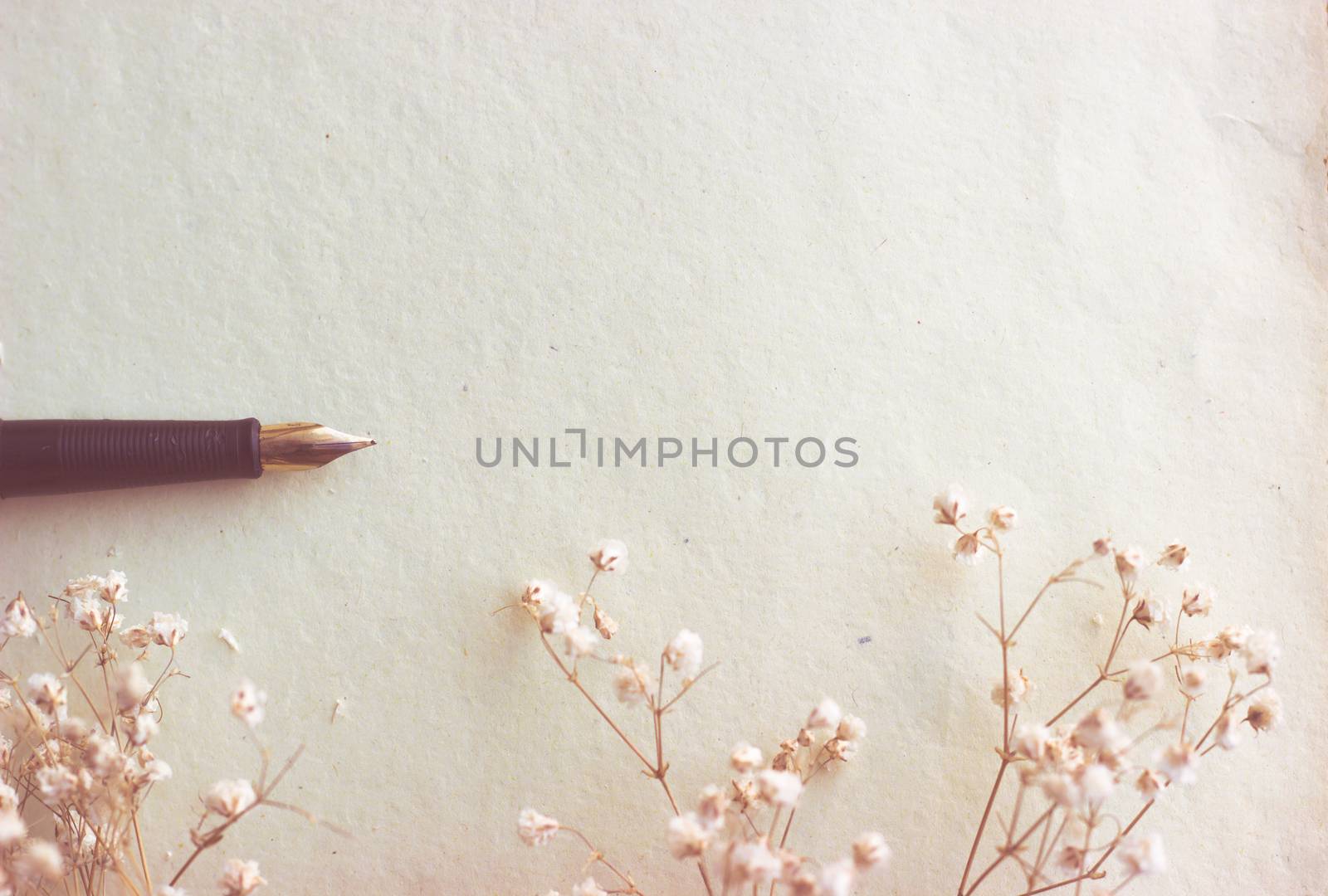 Blank aged paper and fountain pen with copy space; vintage effec by Mima_Key