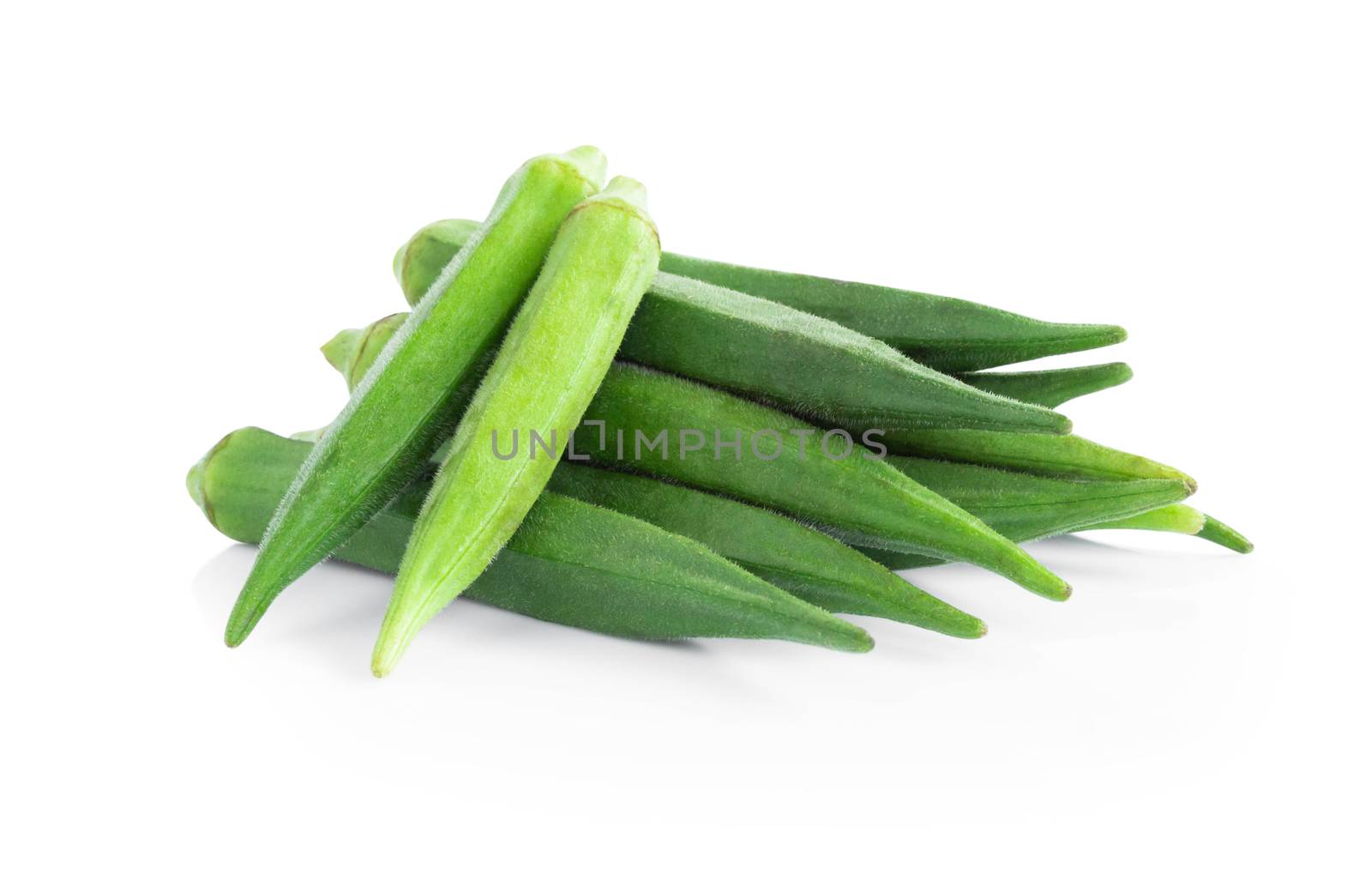 Closeup fresh okra isolated on white background