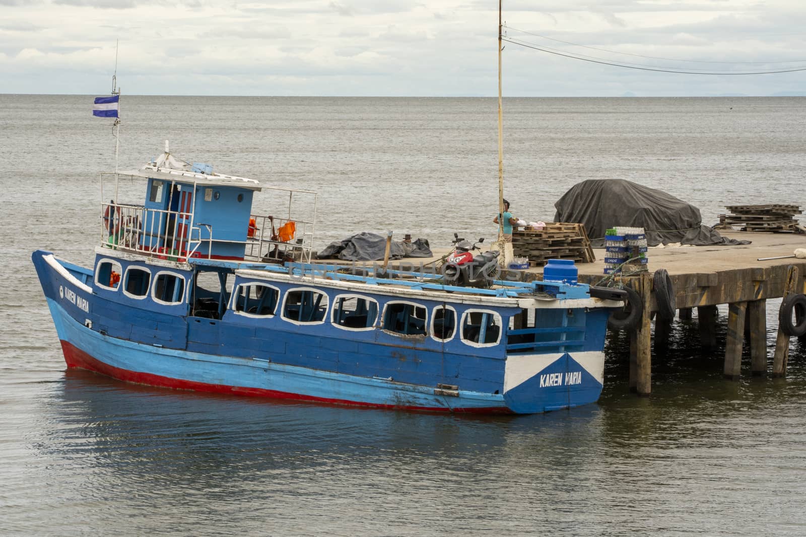 Ometepe, Nicaragua, November 2014: One of the wooden lancha's (small boats or ferry) which connect Ometepe islands with main land in Nicaragua by kb79