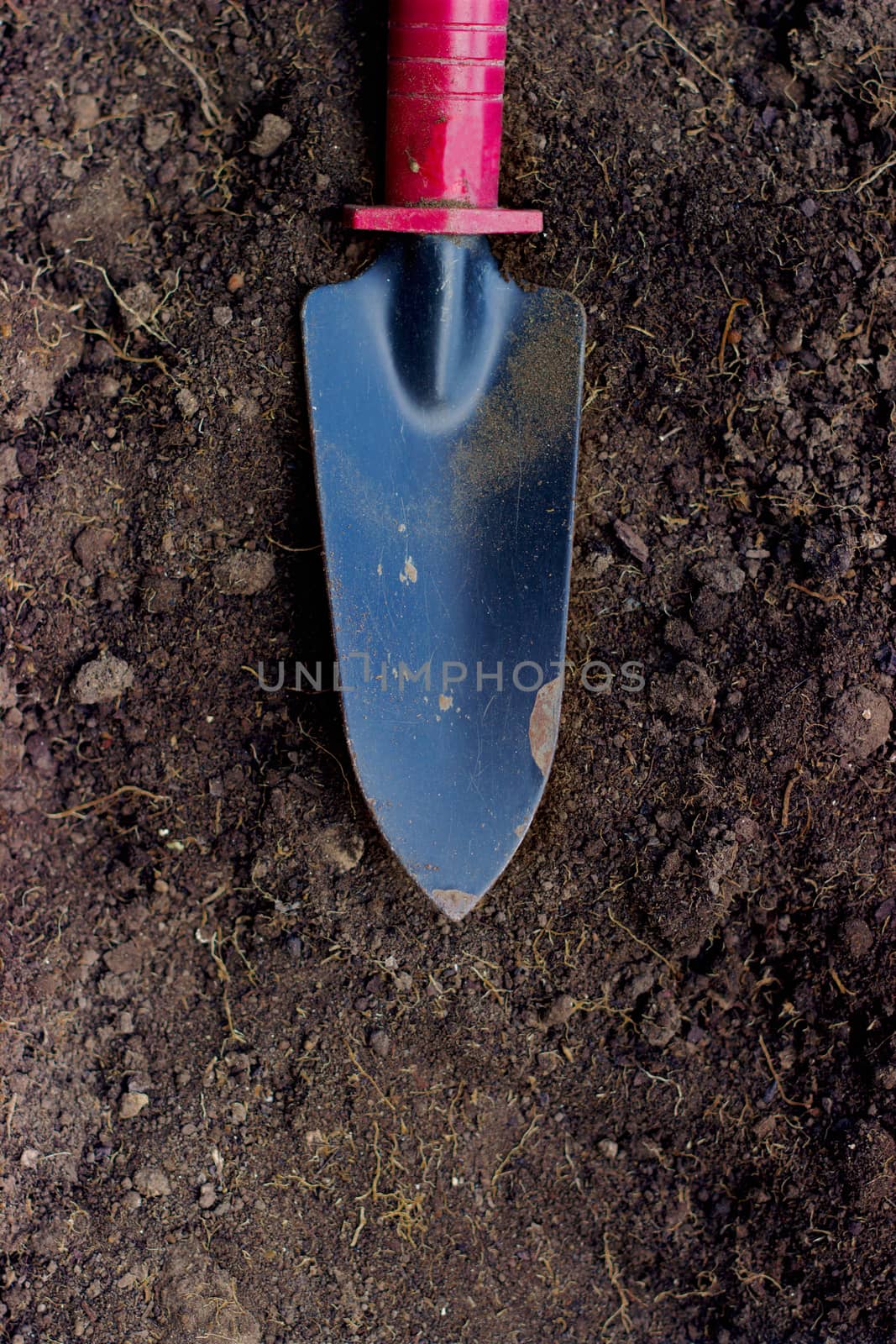 Gardening - small garden trowel on soil by Mima_Key