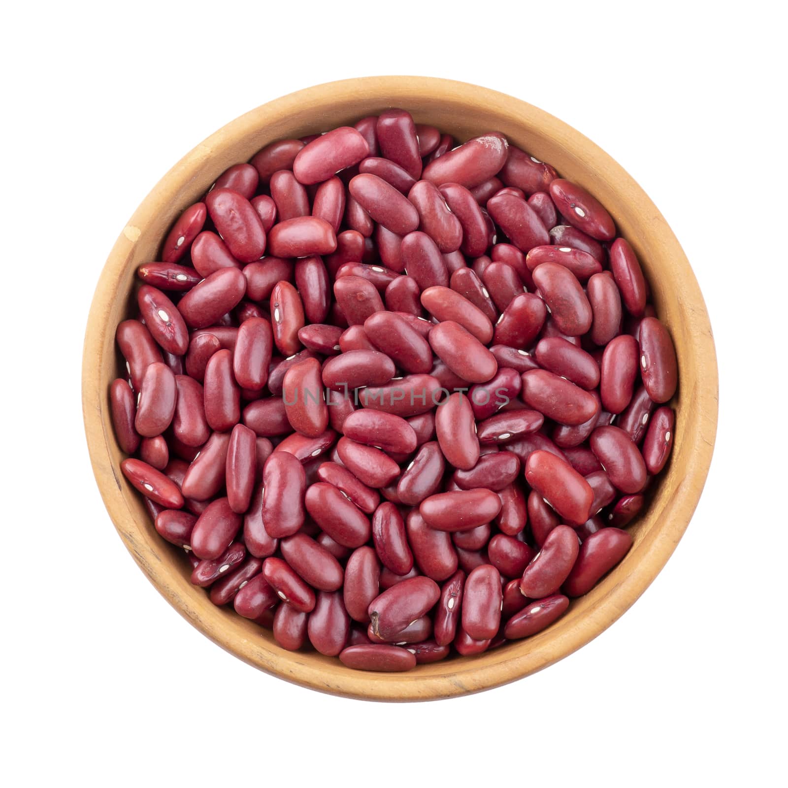 red beans in a wooden bowl isolated on white background by kaiskynet