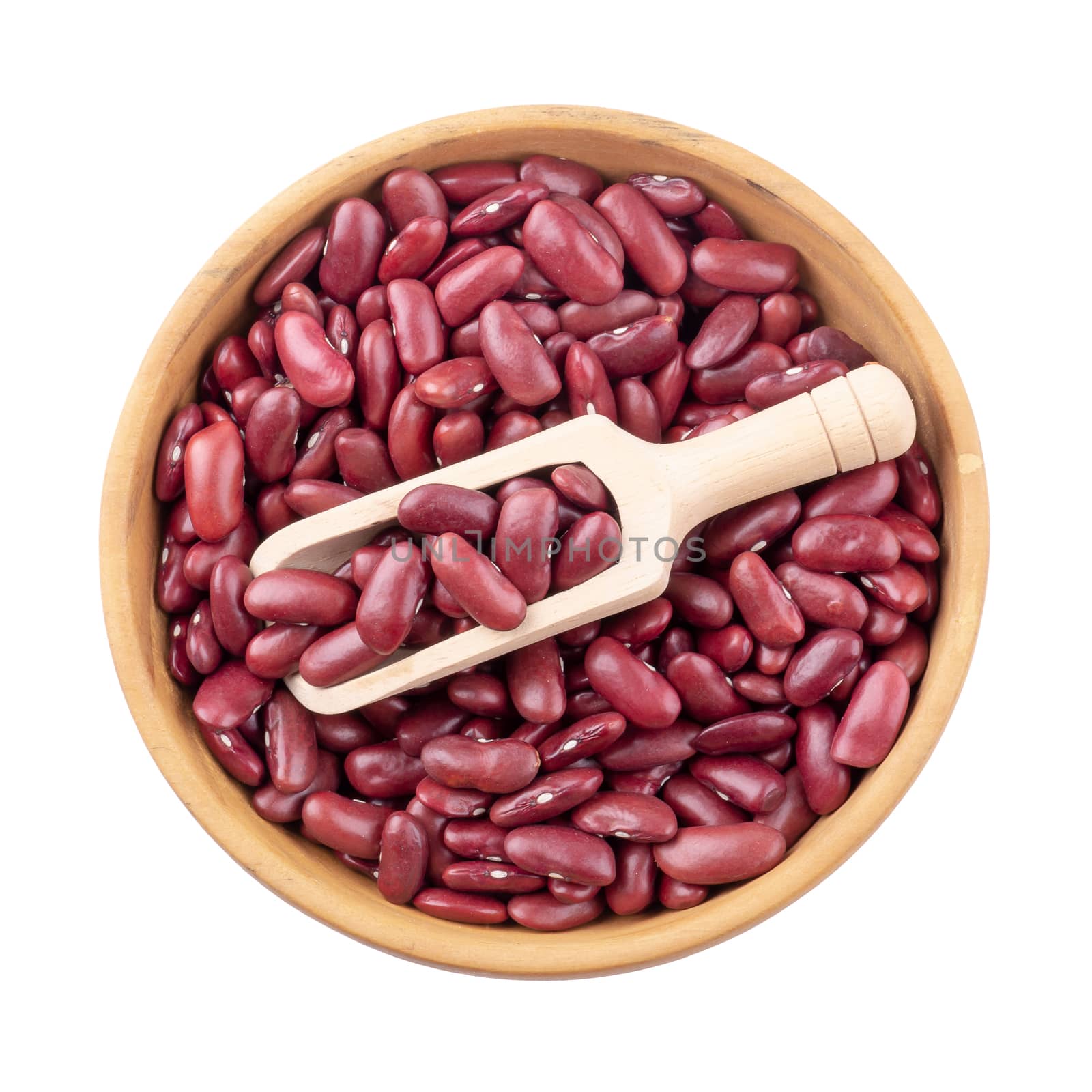 red beans in a wooden bowl isolated on white background by kaiskynet