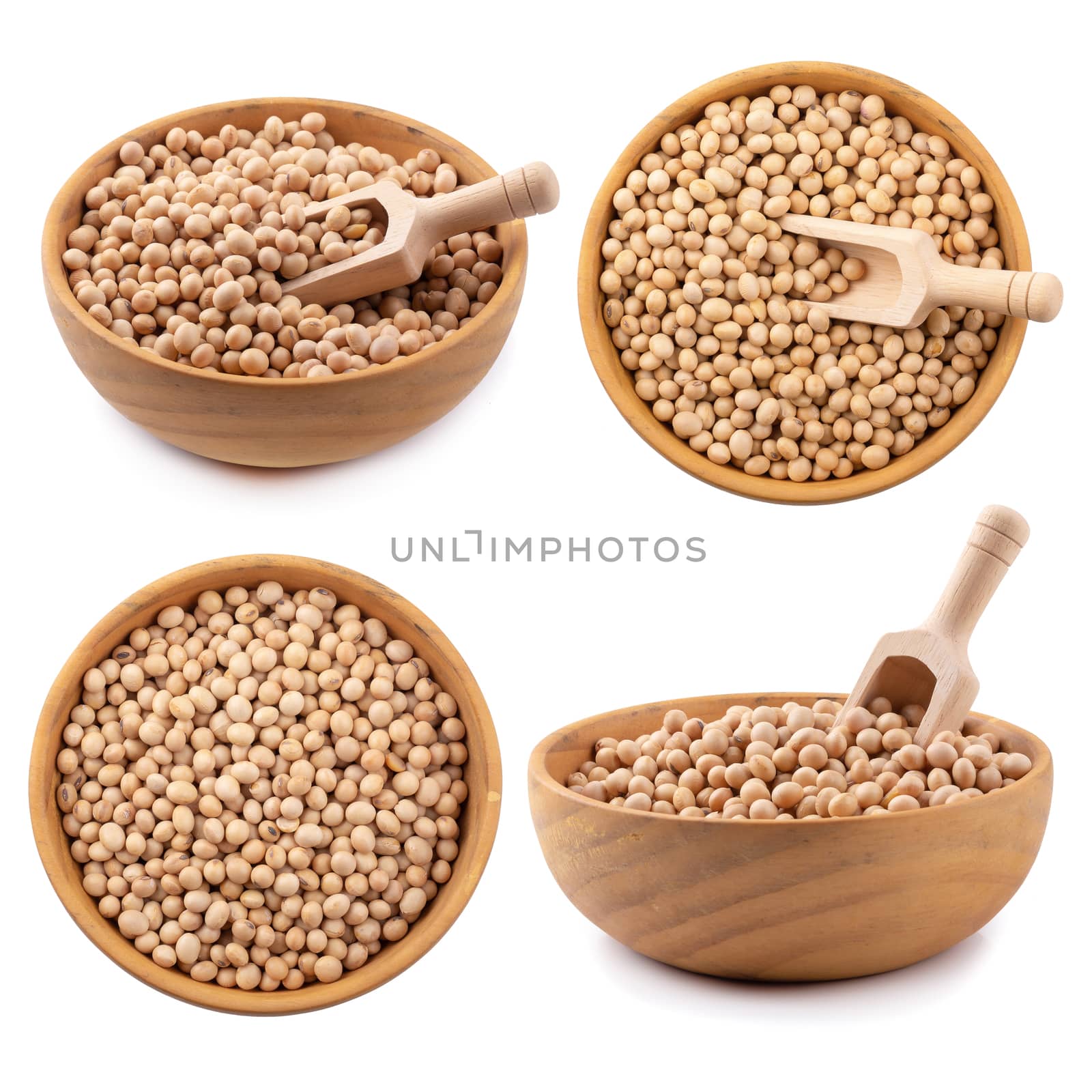 Soybean in a wooden bowl isolated on white background by kaiskynet