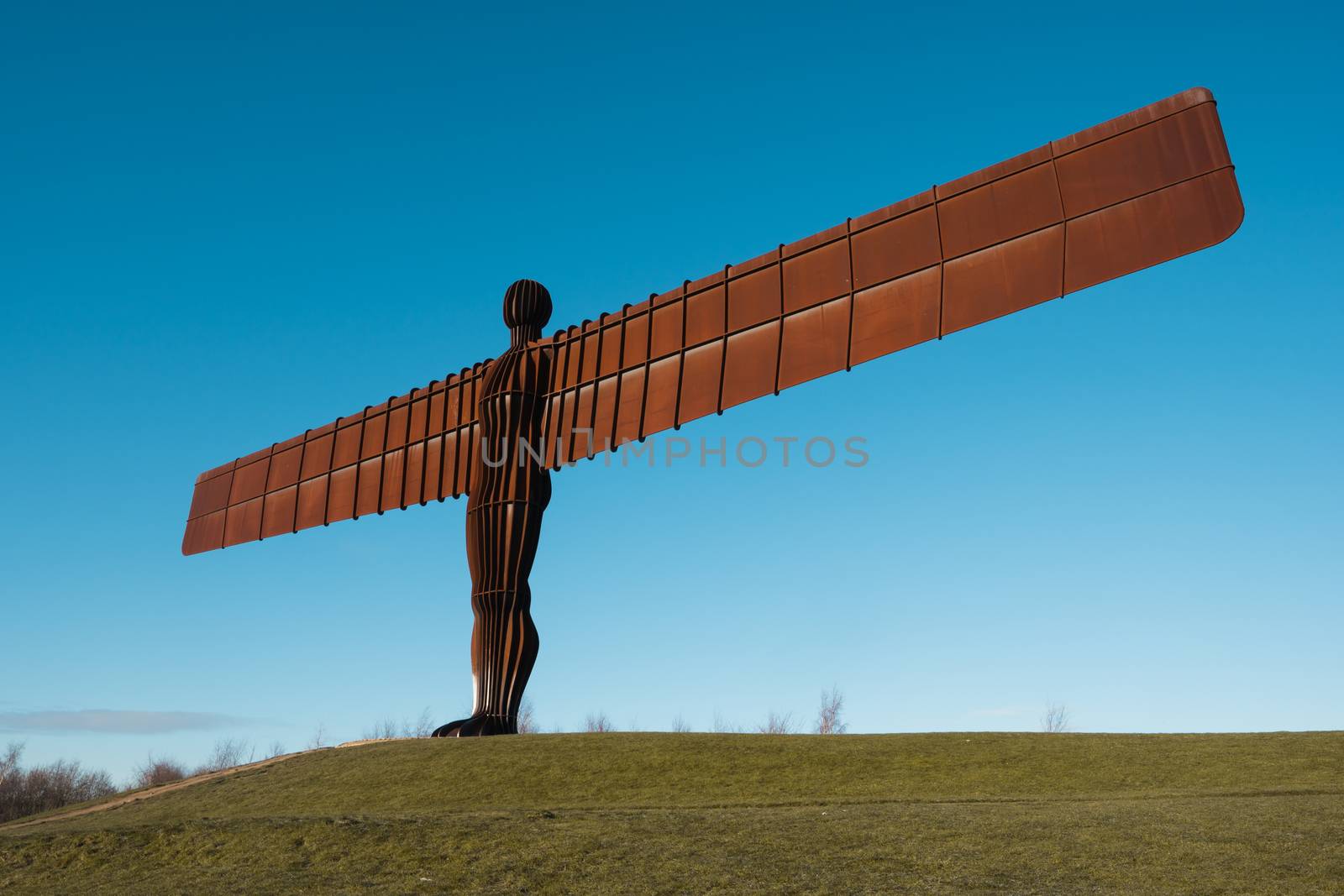 The Angel of the North statue on the A1 motorway in England